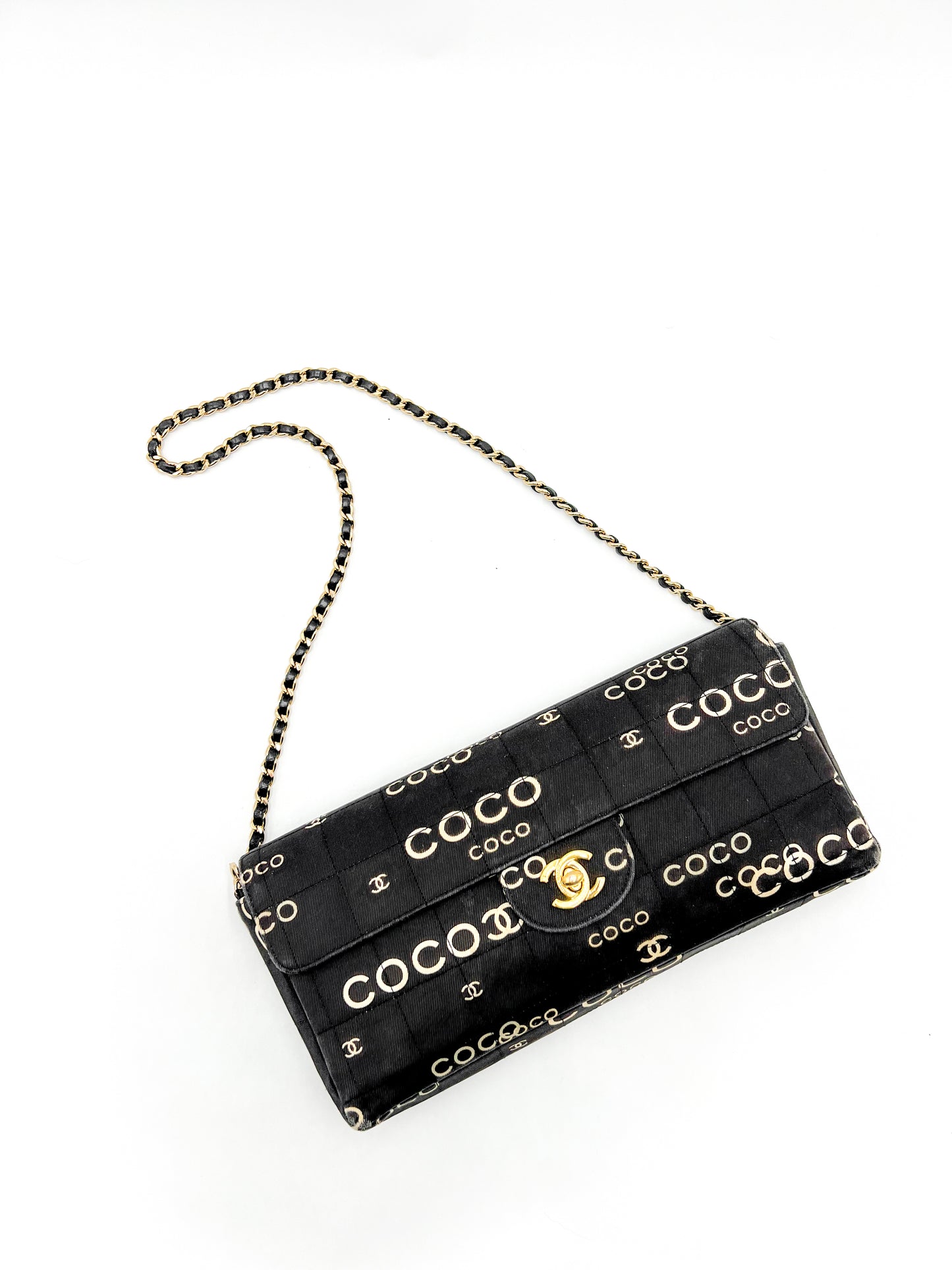 Chanel Coco East West Single Flap Bag 24K gold VINTAGE and RARE