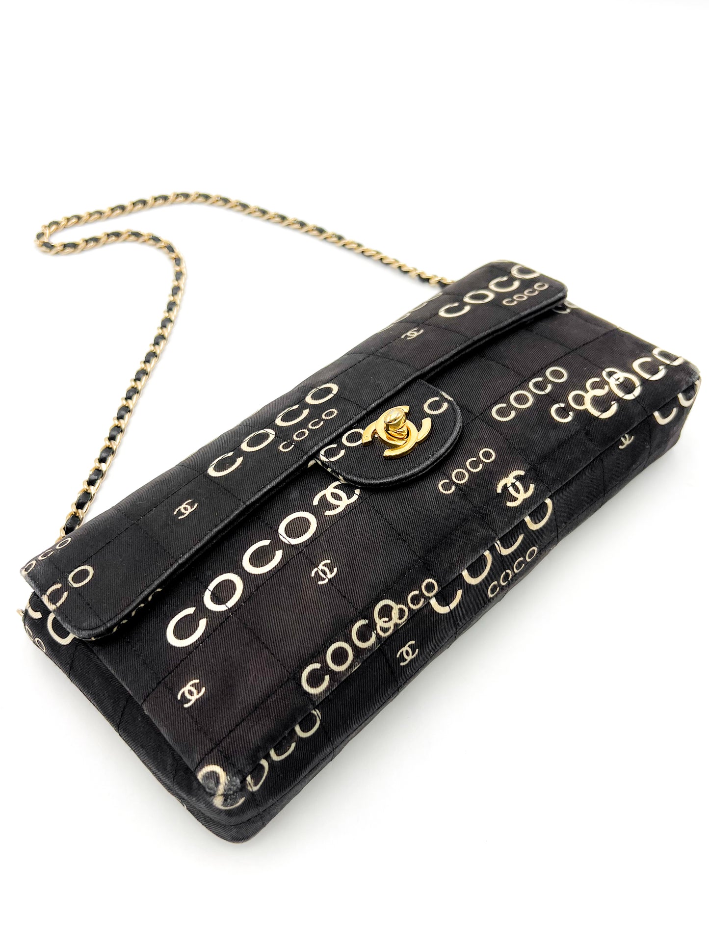 Chanel Coco East West Single Flap Bag 24K gold VINTAGE and RARE