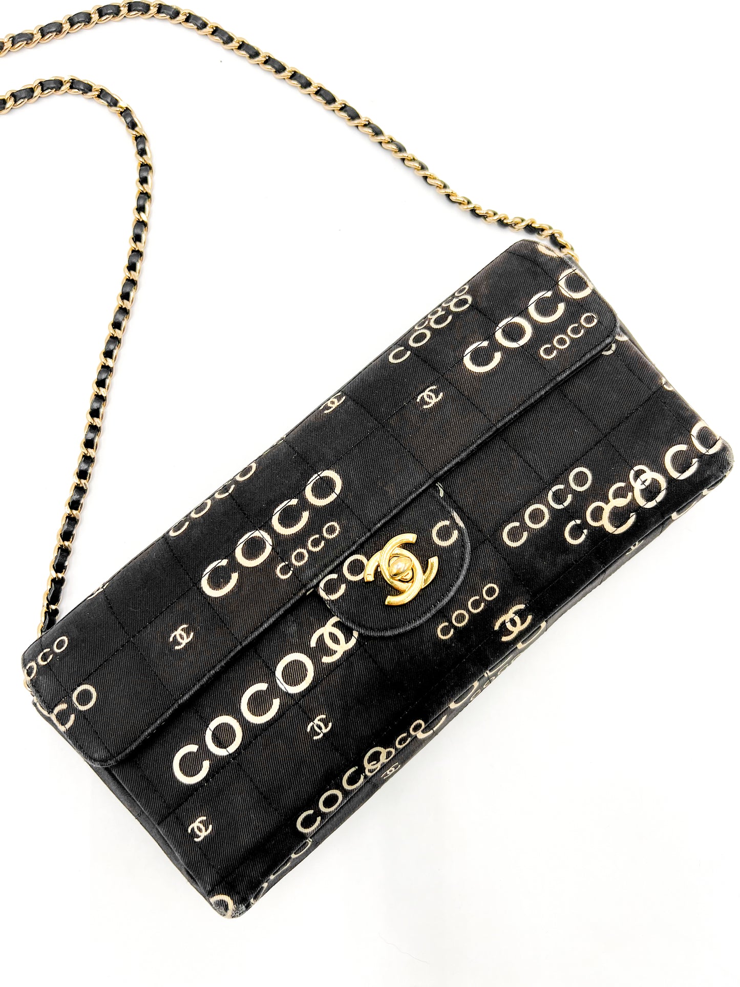Chanel Coco East West Single Flap Bag 24K gold VINTAGE and RARE