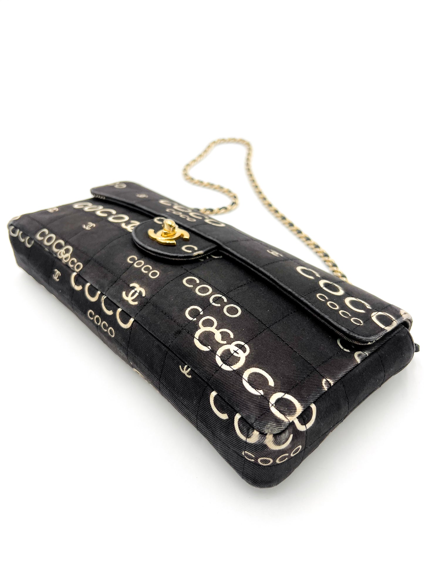 Chanel Coco East West Single Flap Bag 24K gold VINTAGE and RARE