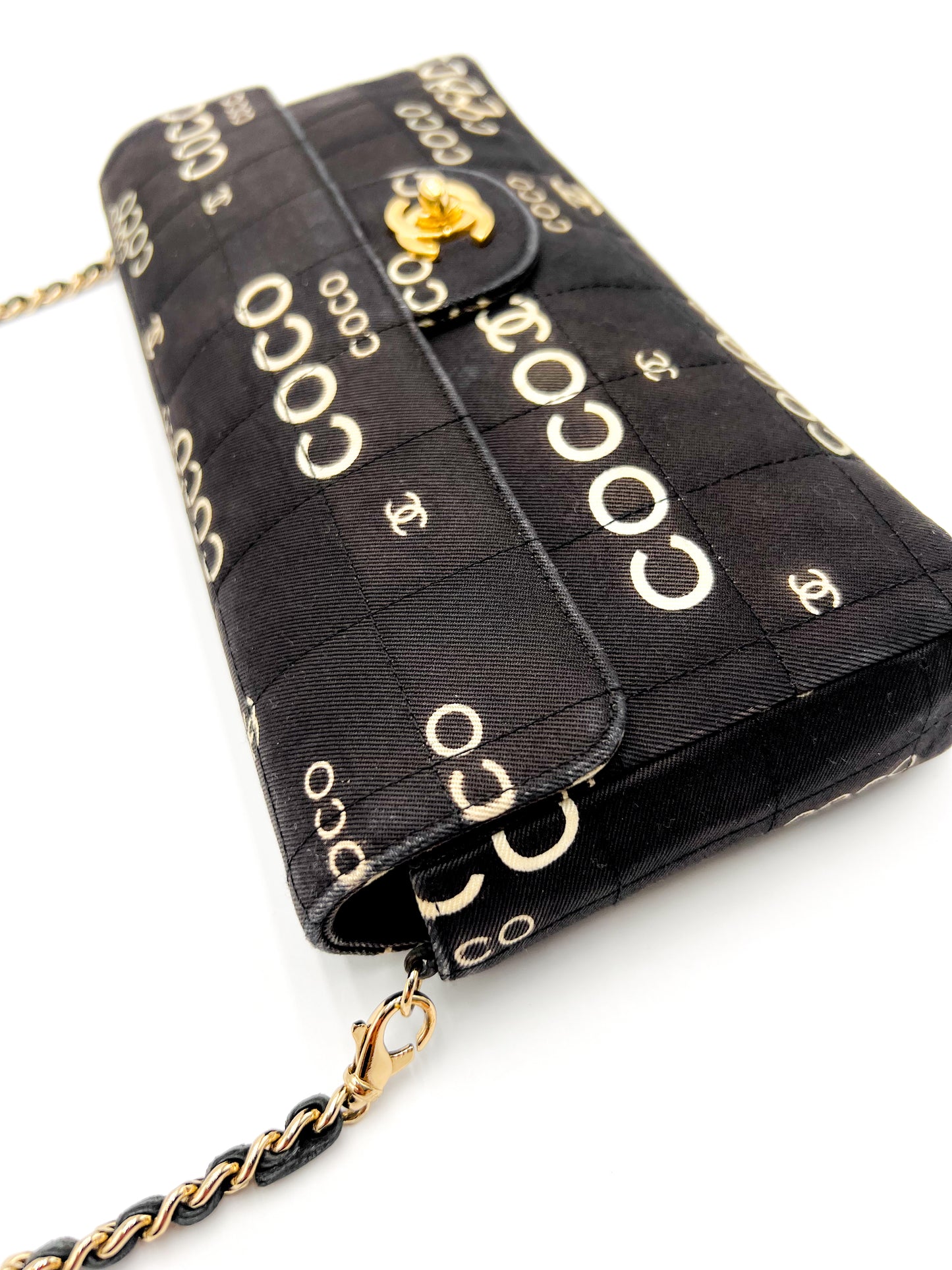 Chanel Coco East West Single Flap Bag 24K gold VINTAGE and RARE