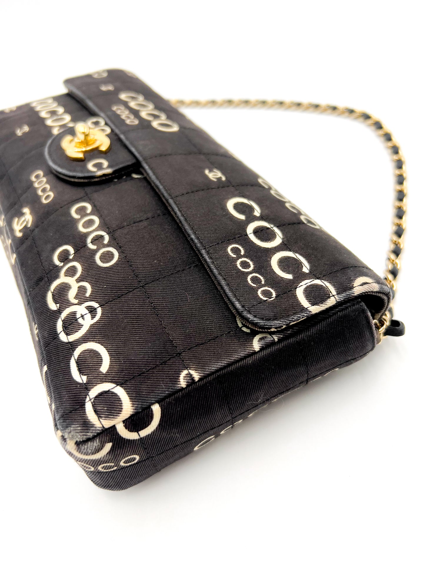 Chanel Coco East West Single Flap Bag 24K gold VINTAGE and RARE