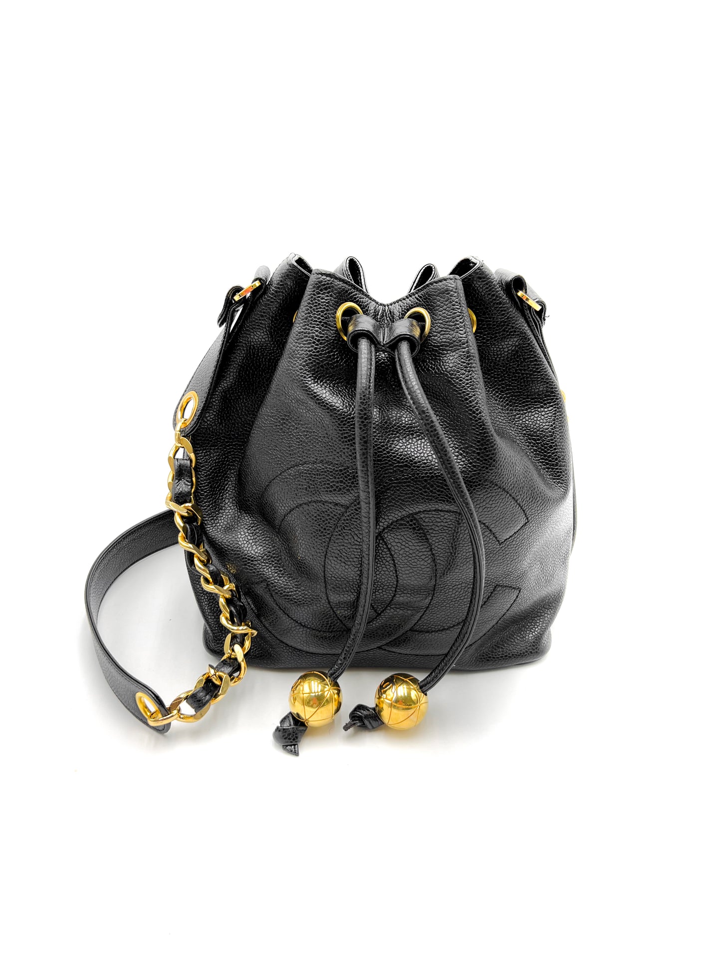 Chanel Vintage Grained Calfskin Drawstring Bucket Bag