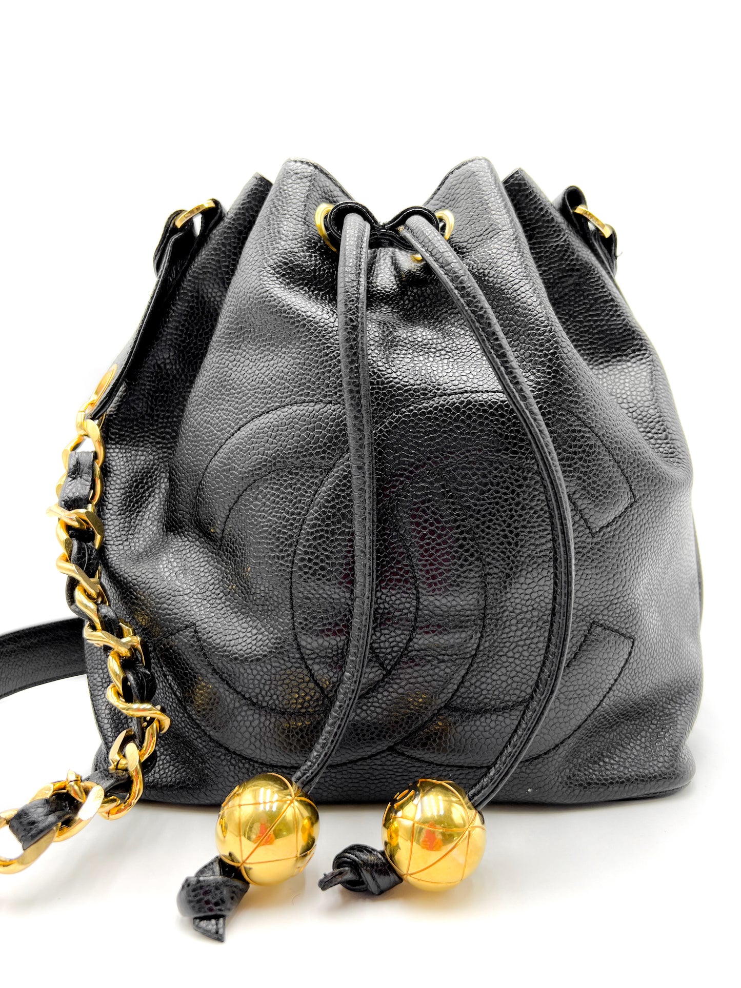 Chanel Vintage Grained Calfskin Drawstring Bucket Bag