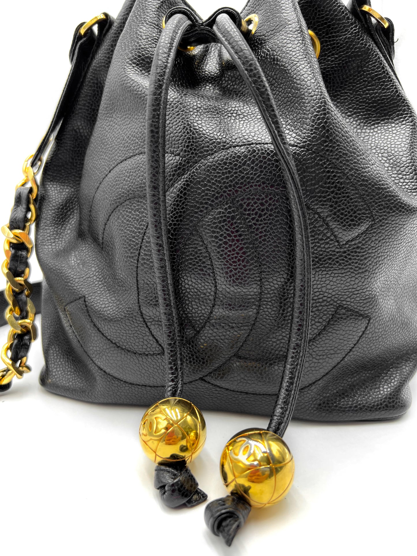 Chanel Vintage Grained Calfskin Drawstring Bucket Bag