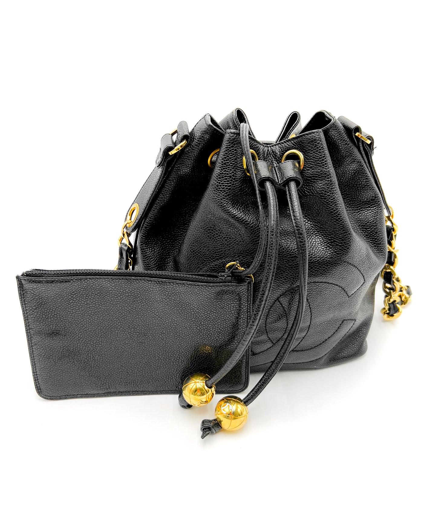 Chanel Vintage Grained Calfskin Drawstring Bucket Bag
