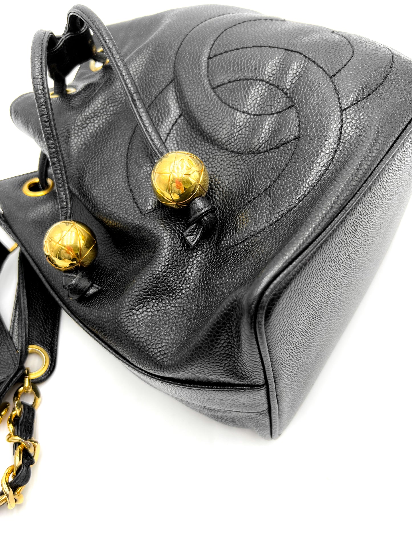 Chanel Vintage Grained Calfskin Drawstring Bucket Bag