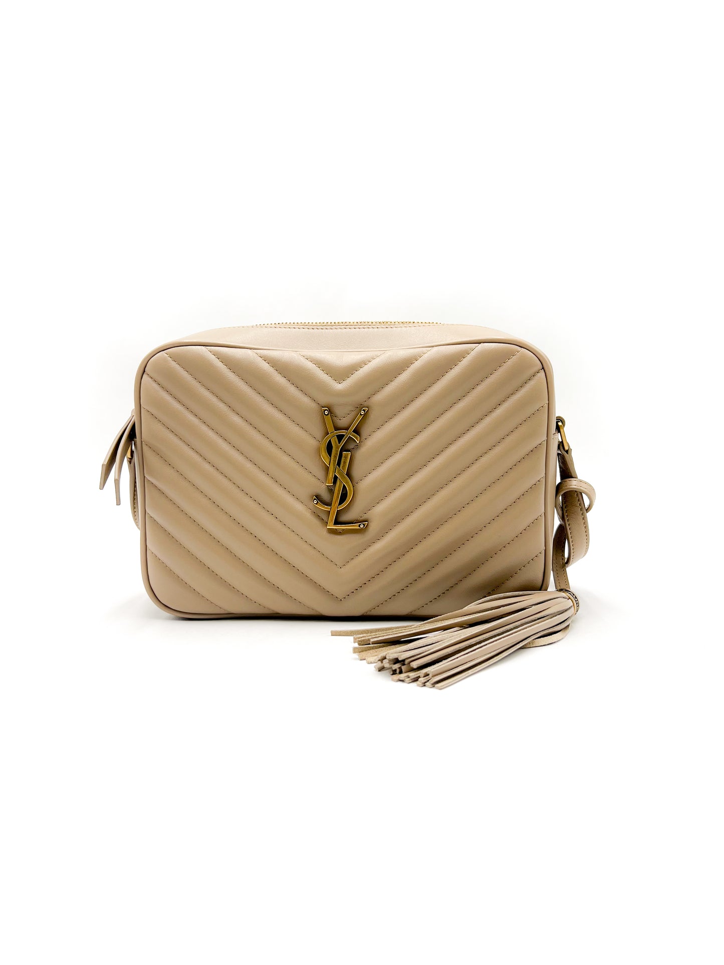 Saint Laurent YSL Lou Camera Bag in Quilted Leather Beige with Gold Hardware