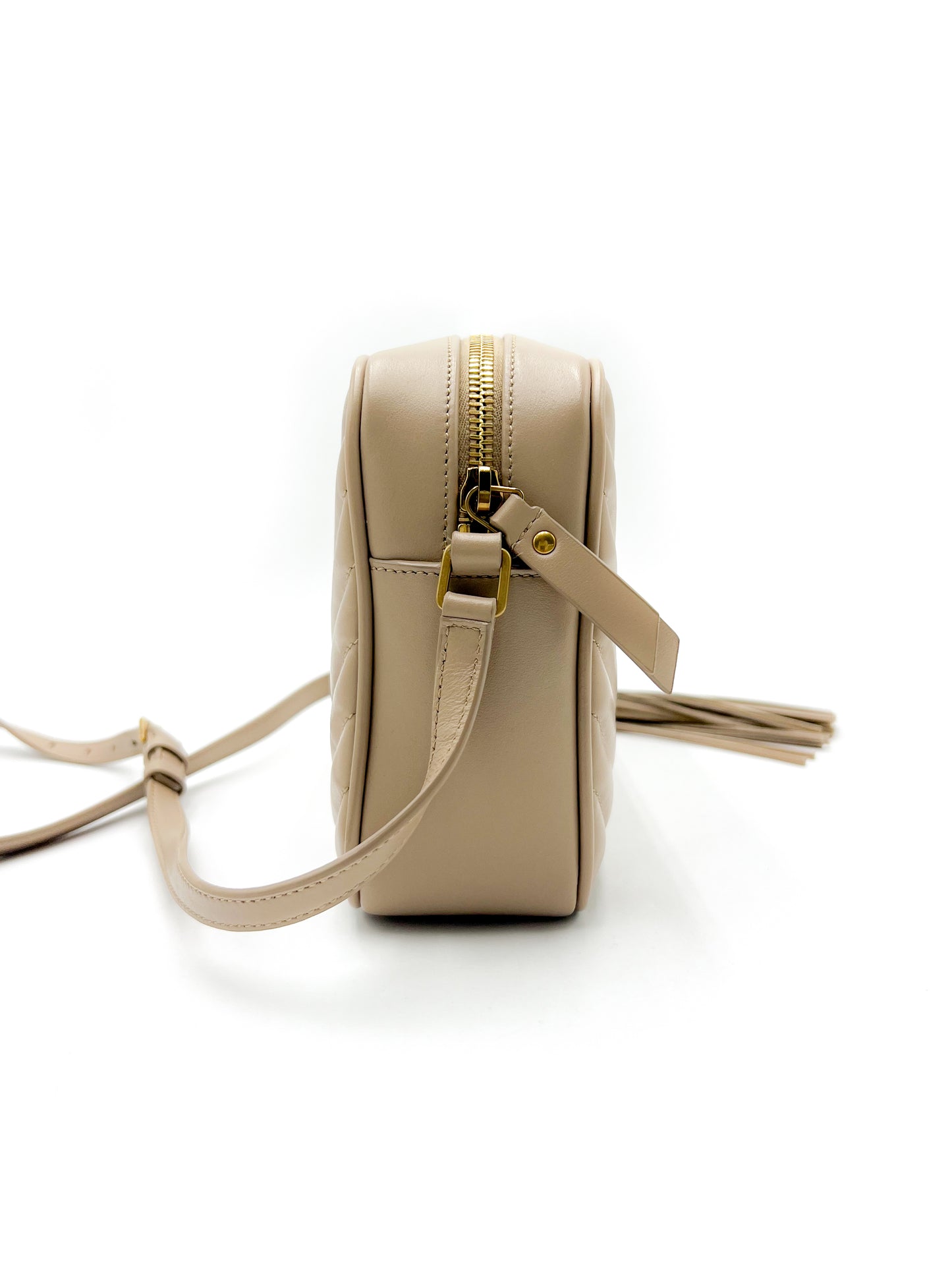 Saint Laurent YSL Lou Camera Bag in Quilted Leather Beige with Gold Hardware