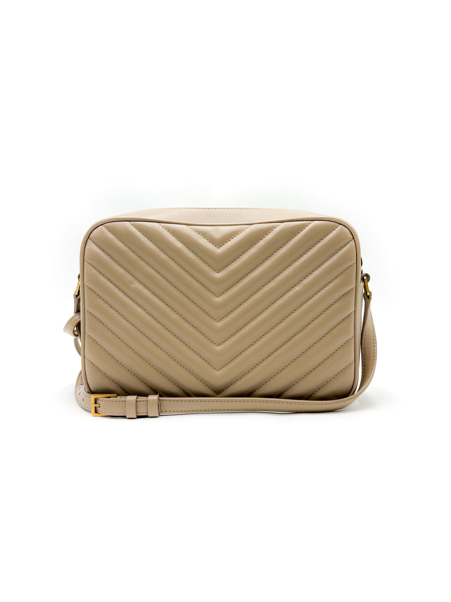 Saint Laurent YSL Lou Camera Bag in Quilted Leather Beige with Gold Hardware