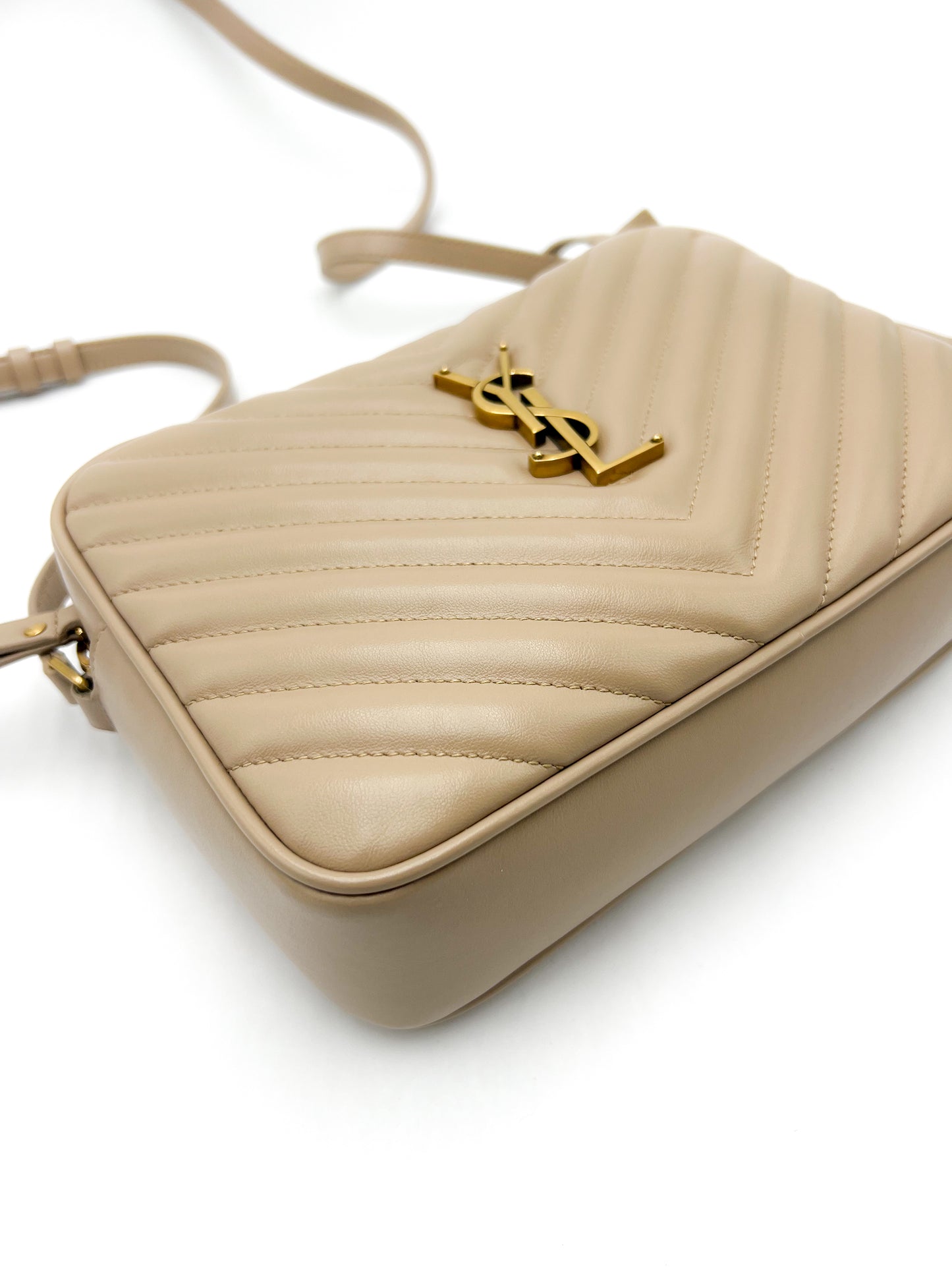 Saint Laurent YSL Lou Camera Bag in Quilted Leather Beige with Gold Hardware
