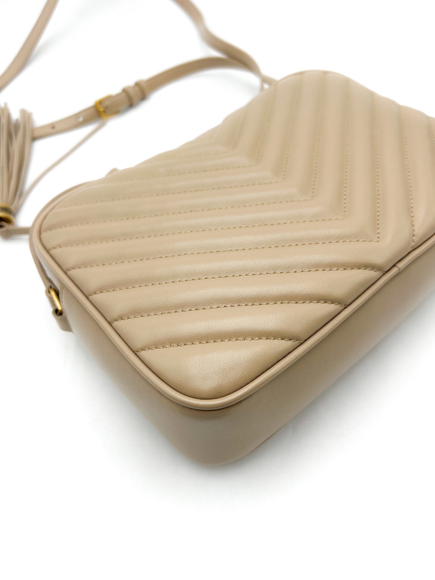 Saint Laurent YSL Lou Camera Bag in Quilted Leather Beige with Gold Hardware