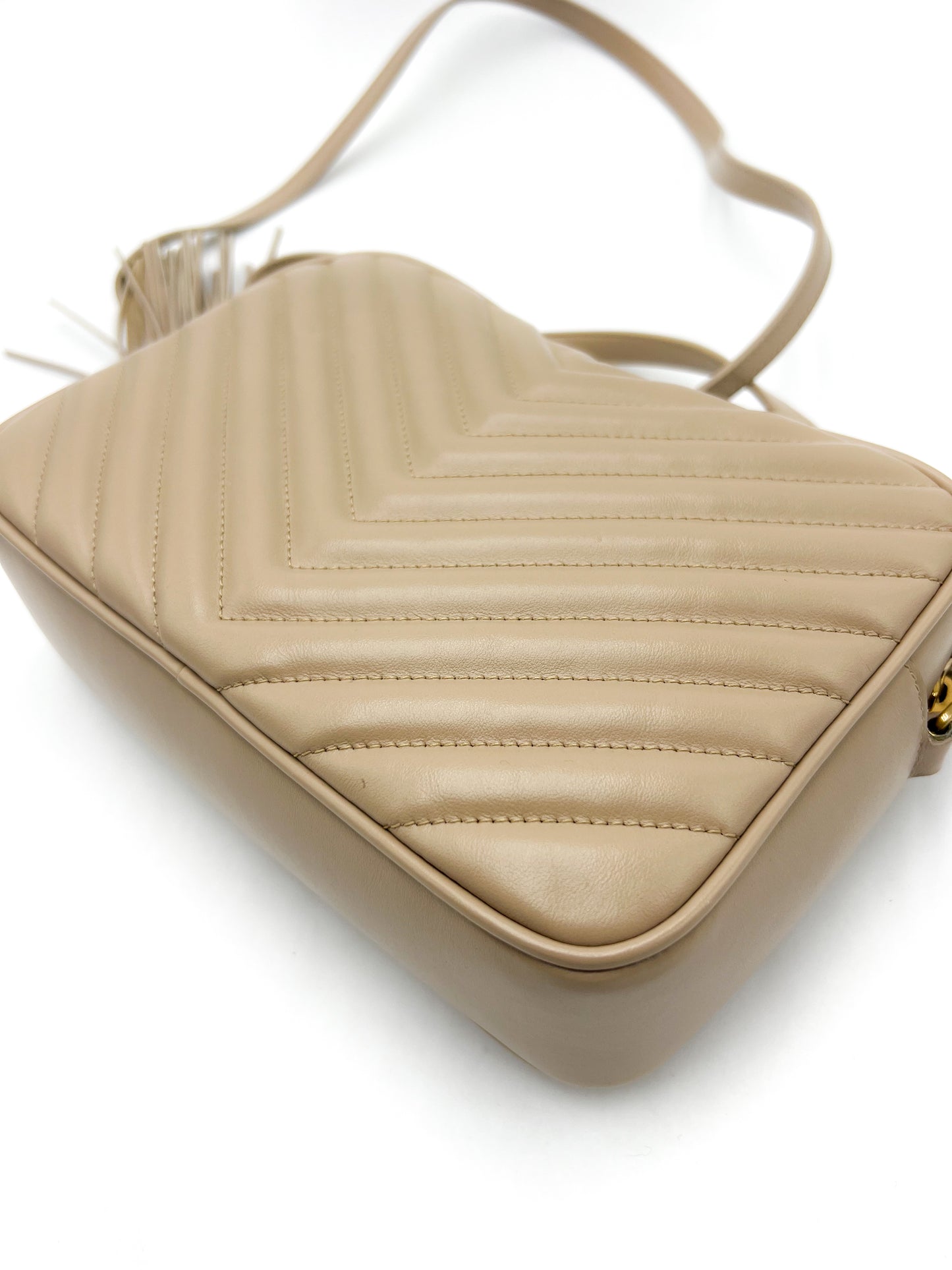 Saint Laurent YSL Lou Camera Bag in Quilted Leather Beige with Gold Hardware