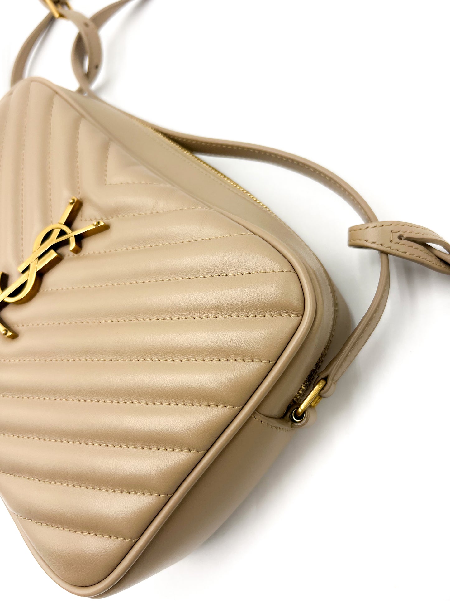 Saint Laurent YSL Lou Camera Bag in Quilted Leather Beige with Gold Hardware