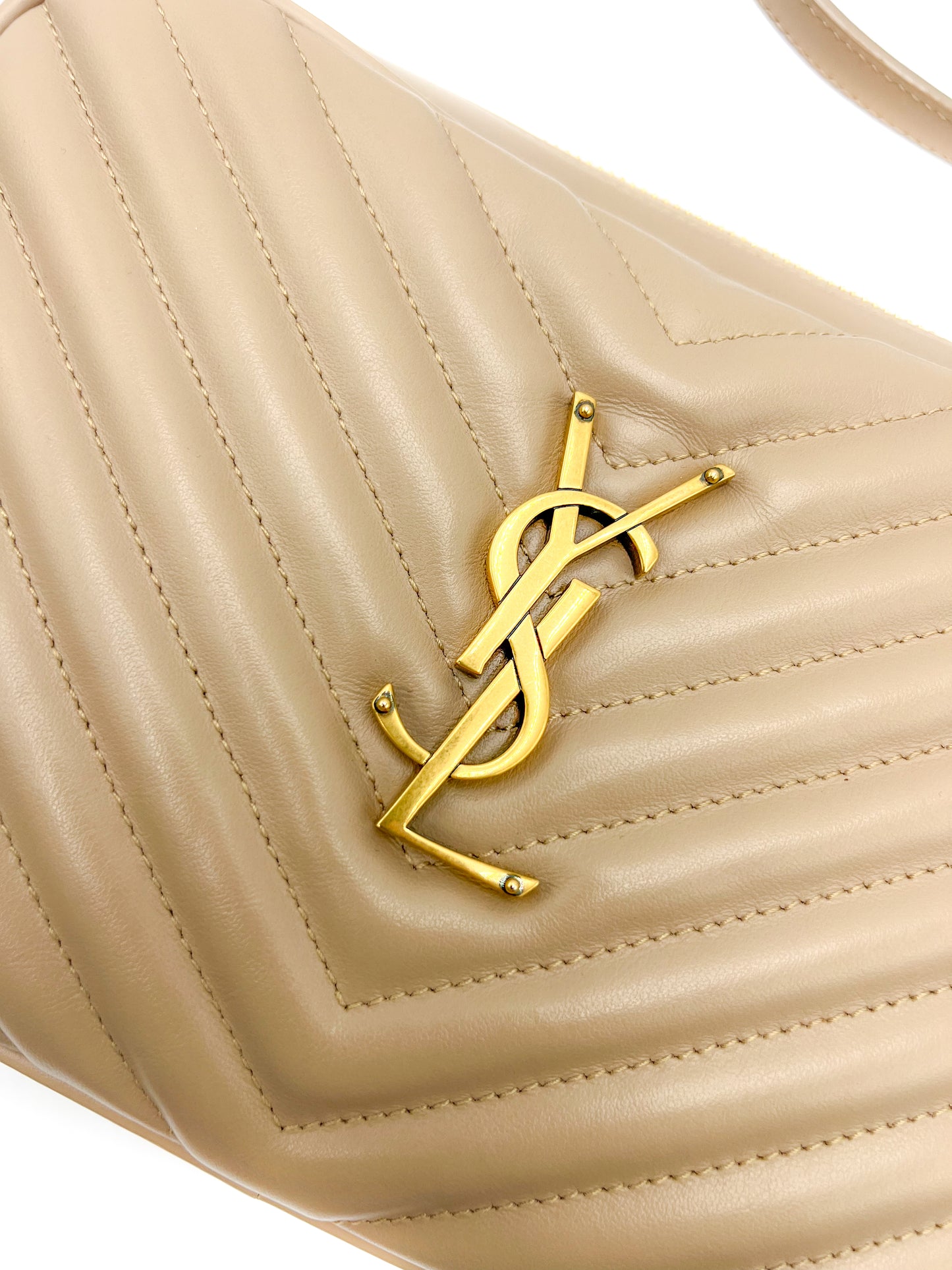 Saint Laurent YSL Lou Camera Bag in Quilted Leather Beige with Gold Hardware