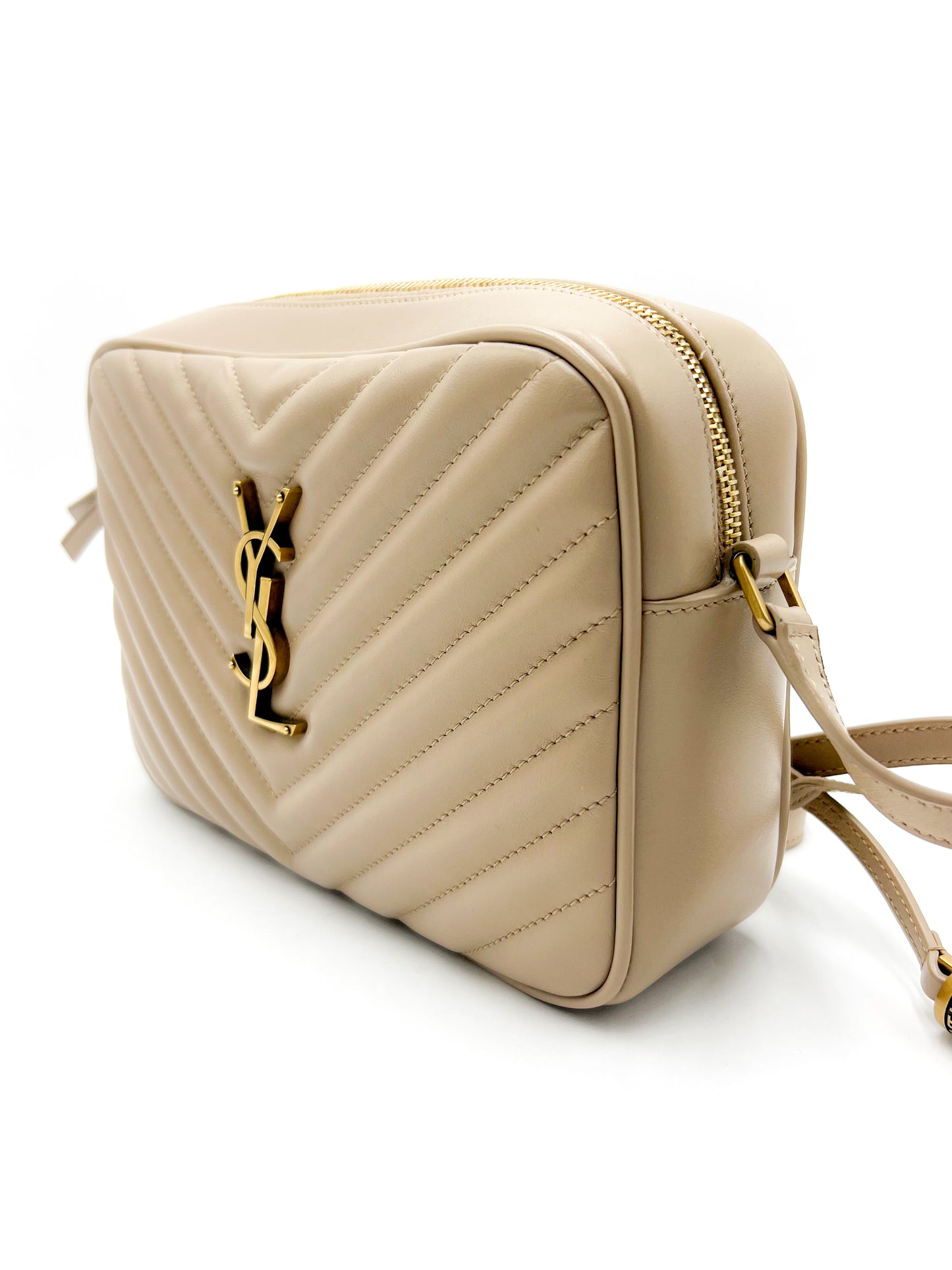 Saint Laurent YSL Lou Camera Bag in Quilted Leather Beige with Gold Hardware