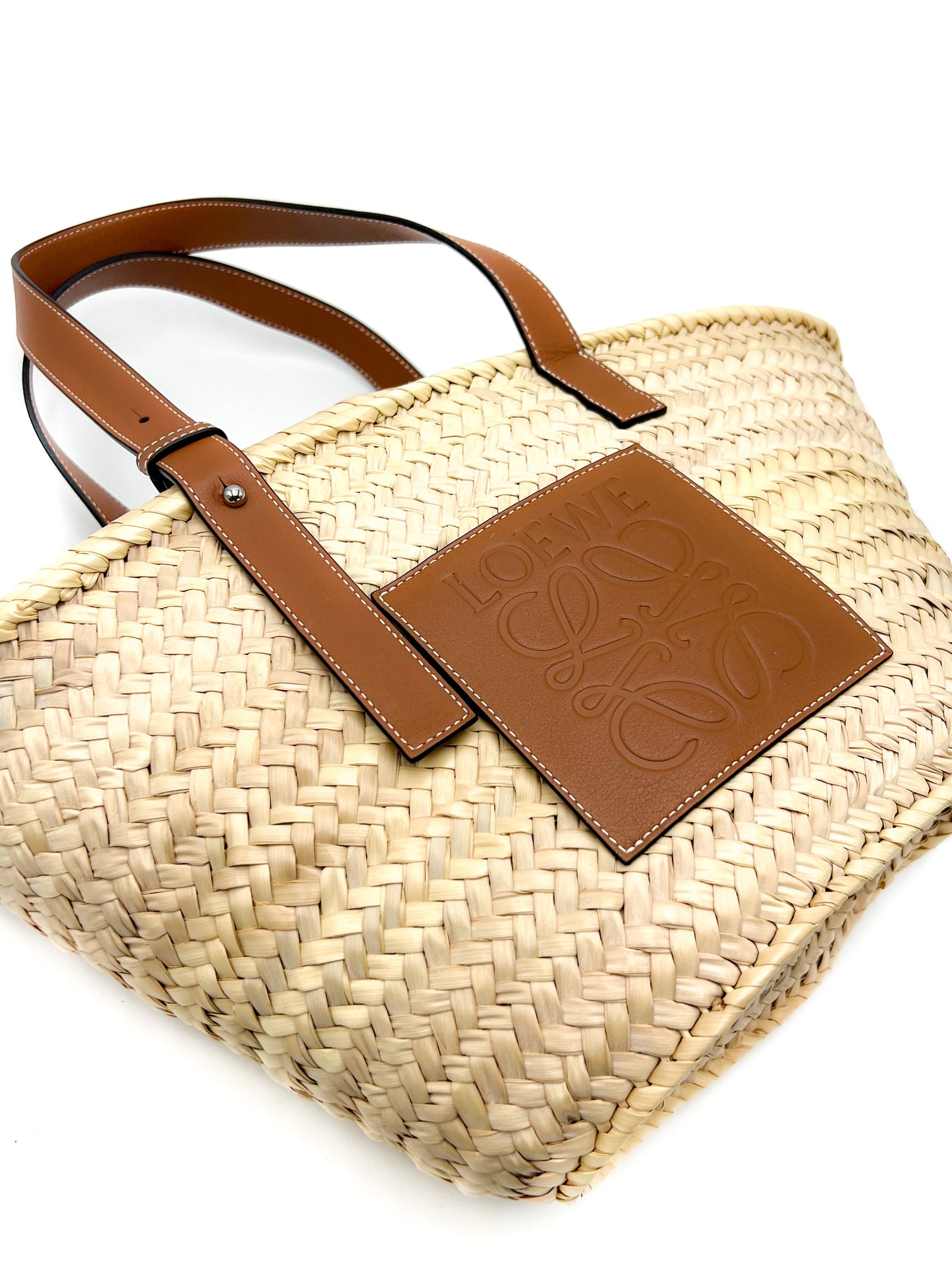 Loewe Small Basket Bag in Raffia and Calfskin