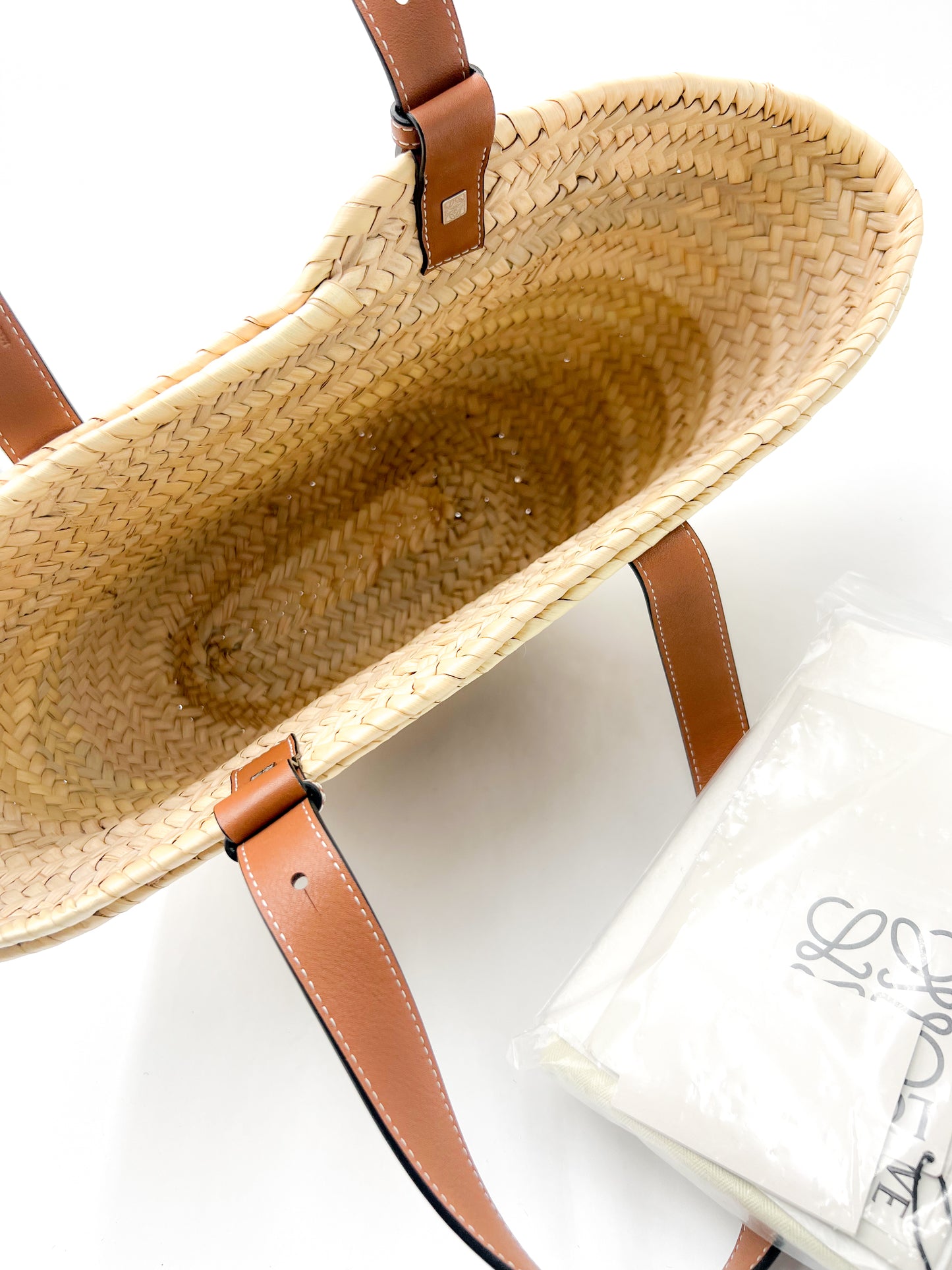 Loewe Small Basket Bag in Raffia and Calfskin