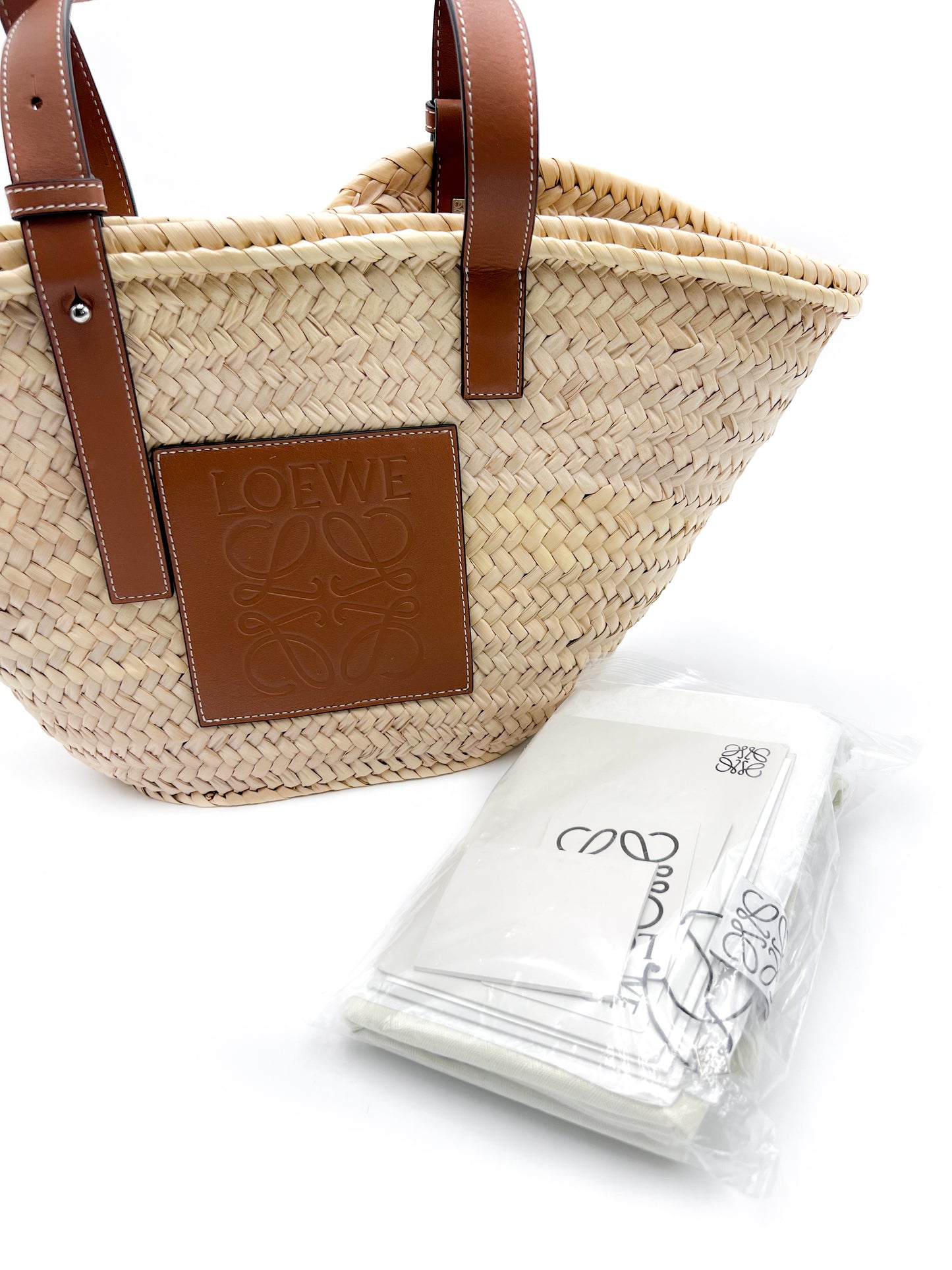 Loewe Small Basket Bag in Raffia and Calfskin