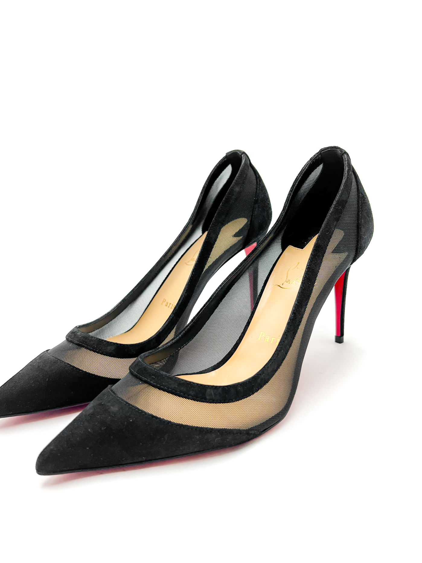 Christian Louboutin Galativi 85 mesh and suede pumps