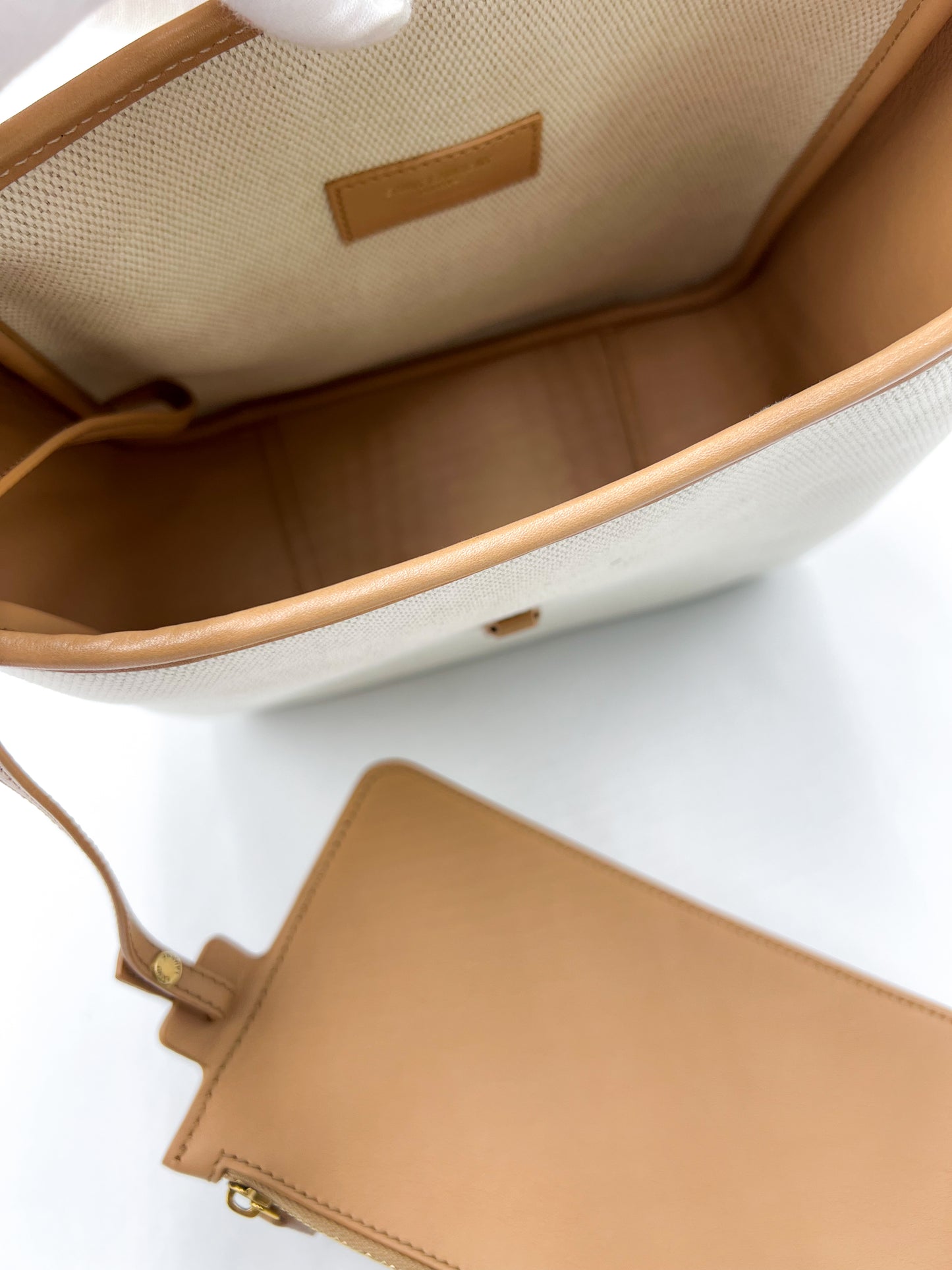 Saint Laurent (YSL) Le 5 a 7 small supple in canvas and smooth leather