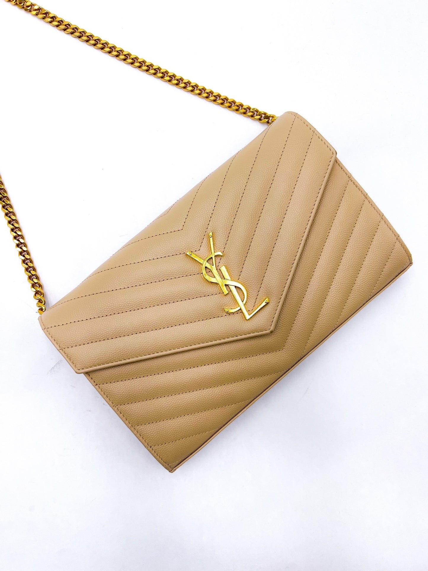 Saint Laurent Cassandre Wallet on Chain Beige