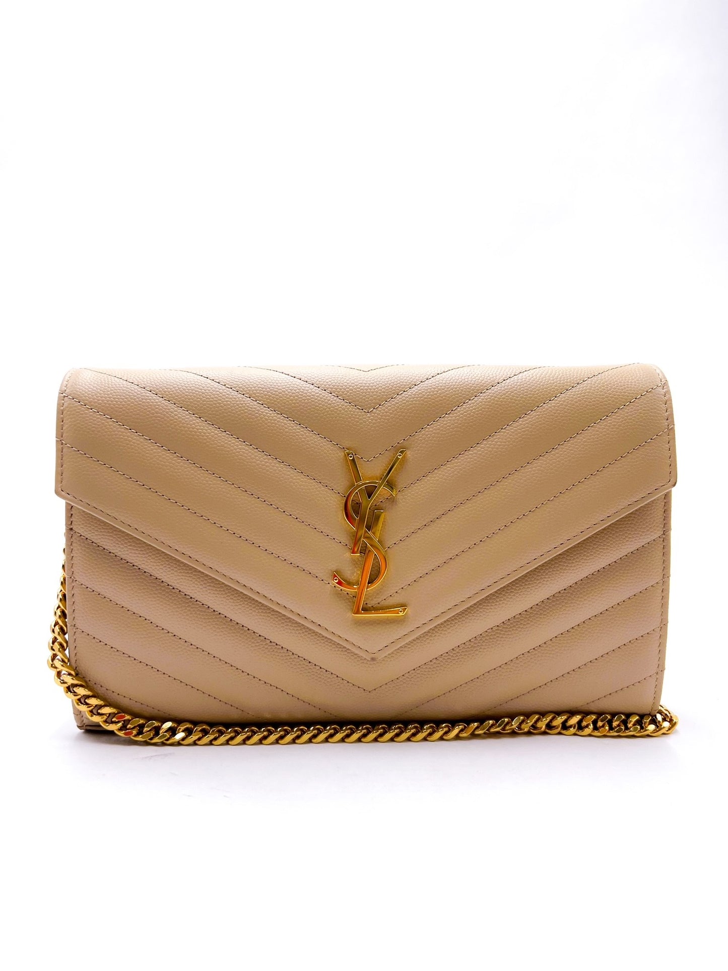 Saint Laurent Cassandre Wallet on Chain Beige
