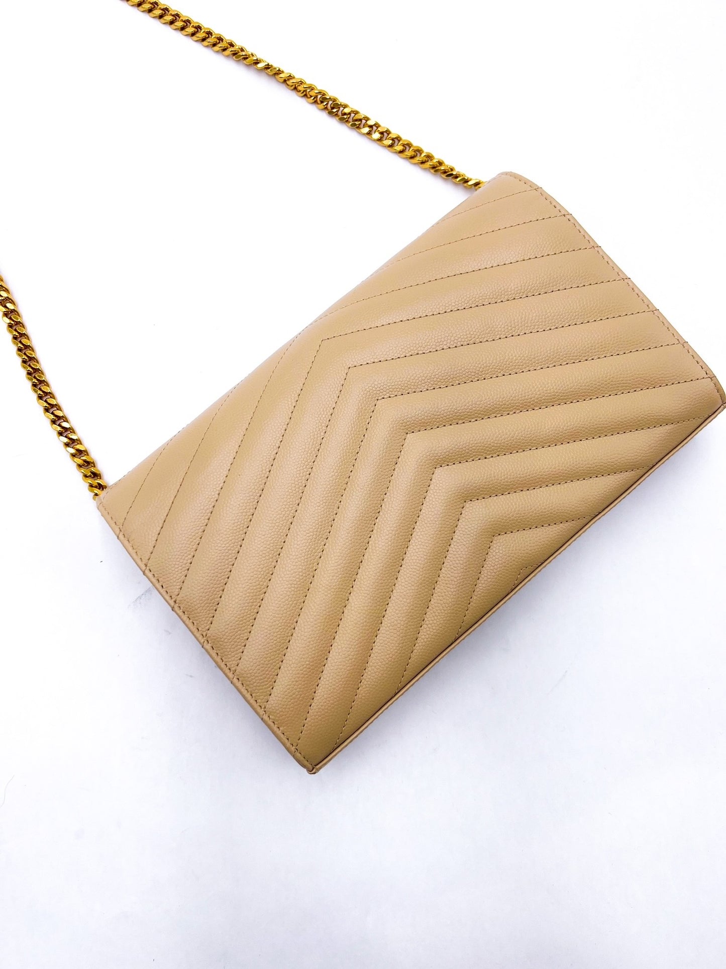 Saint Laurent Cassandre Wallet on Chain Beige