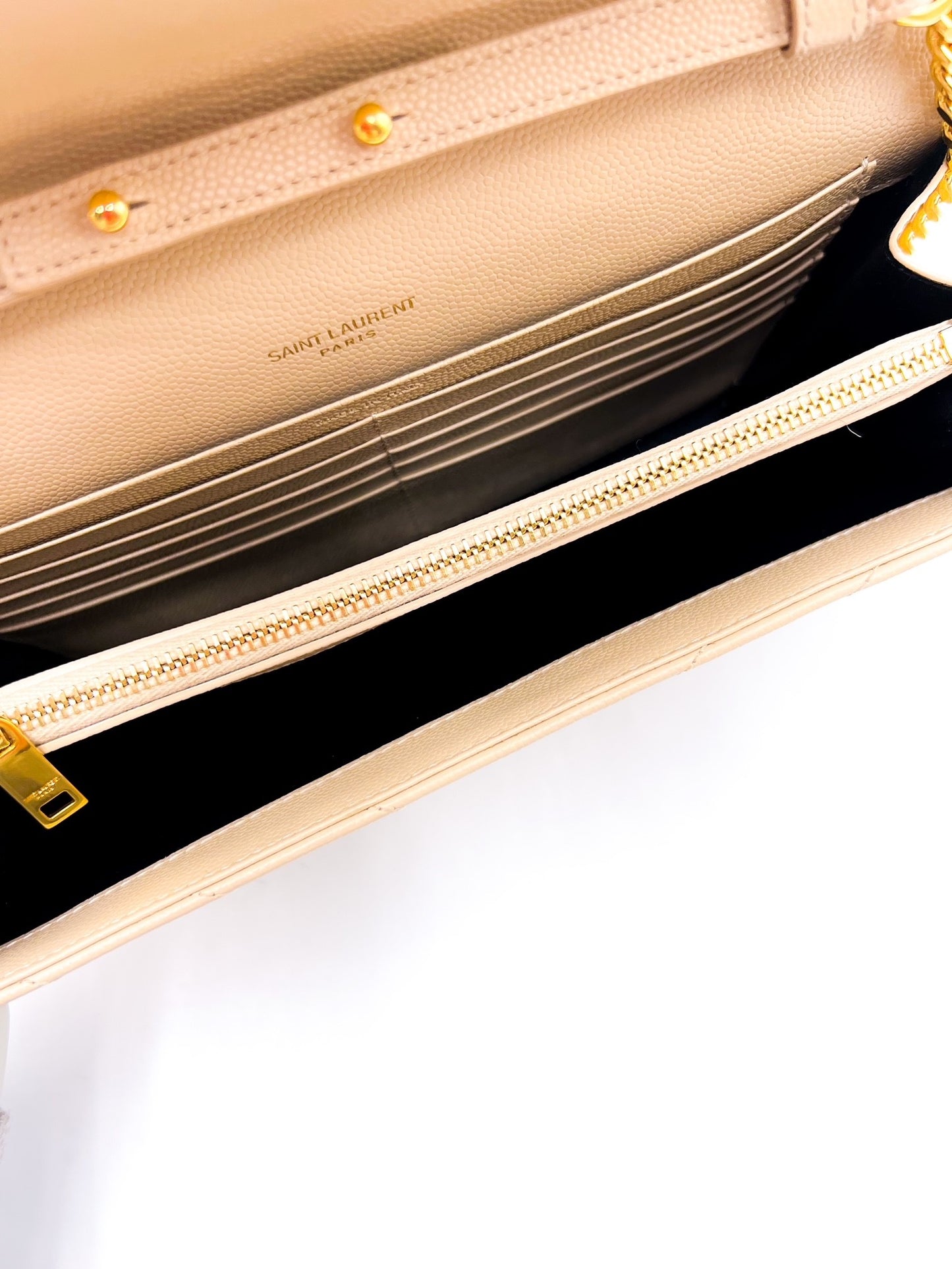 Saint Laurent Cassandre Wallet on Chain Beige