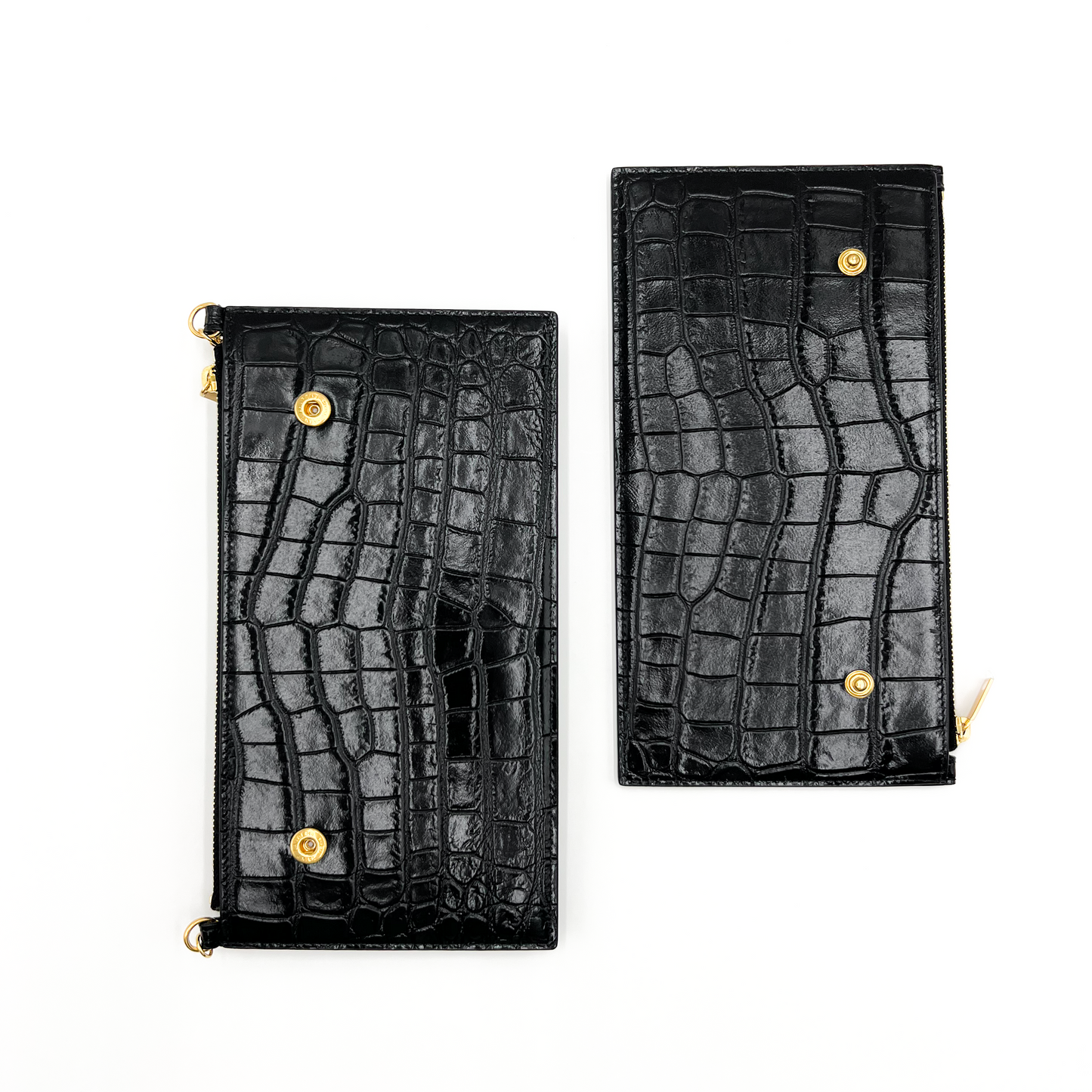 Saint Laurent Black Croc Embossed Small Double Detachable Pouch Crossbody