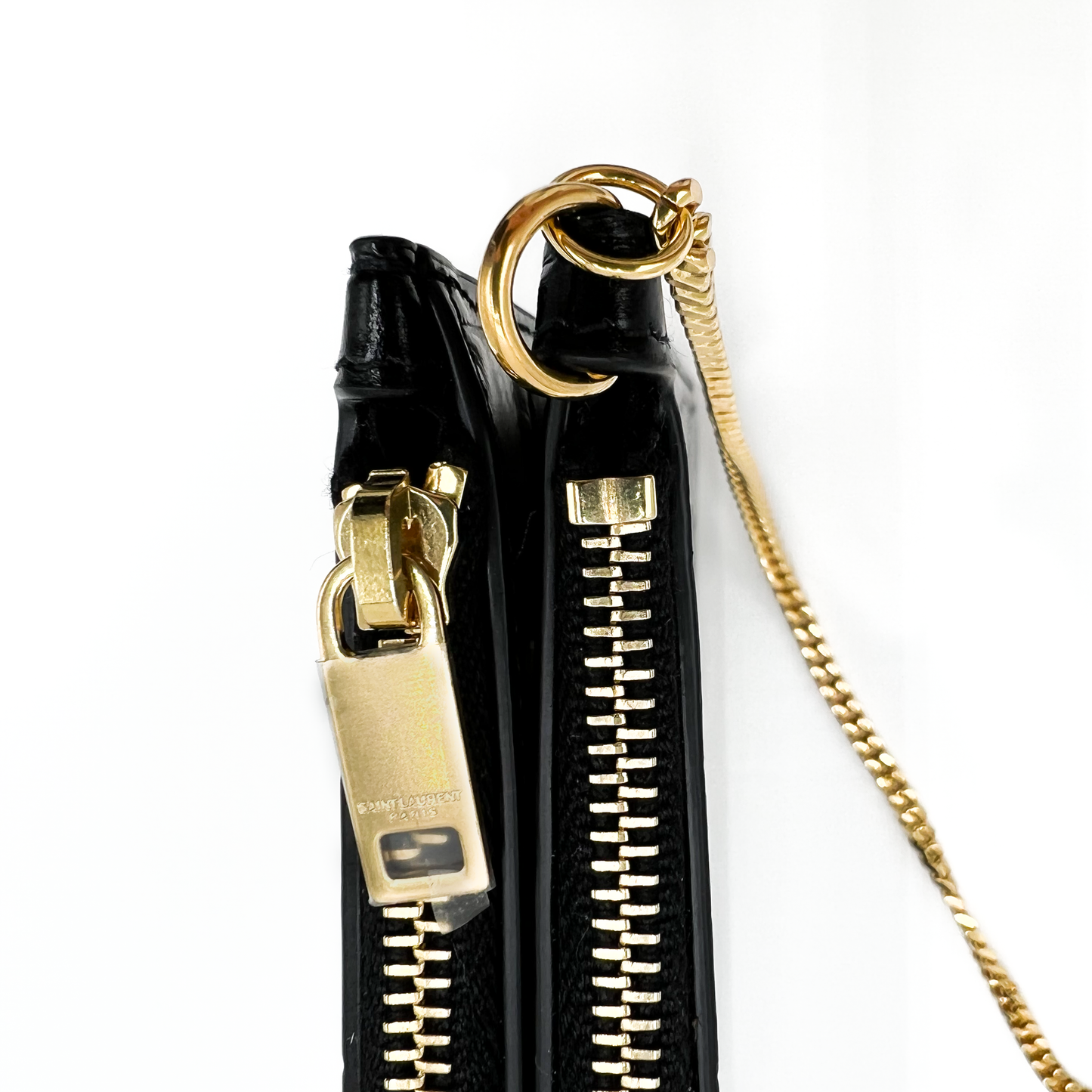 Saint Laurent Black Croc Embossed Small Double Detachable Pouch Crossbody
