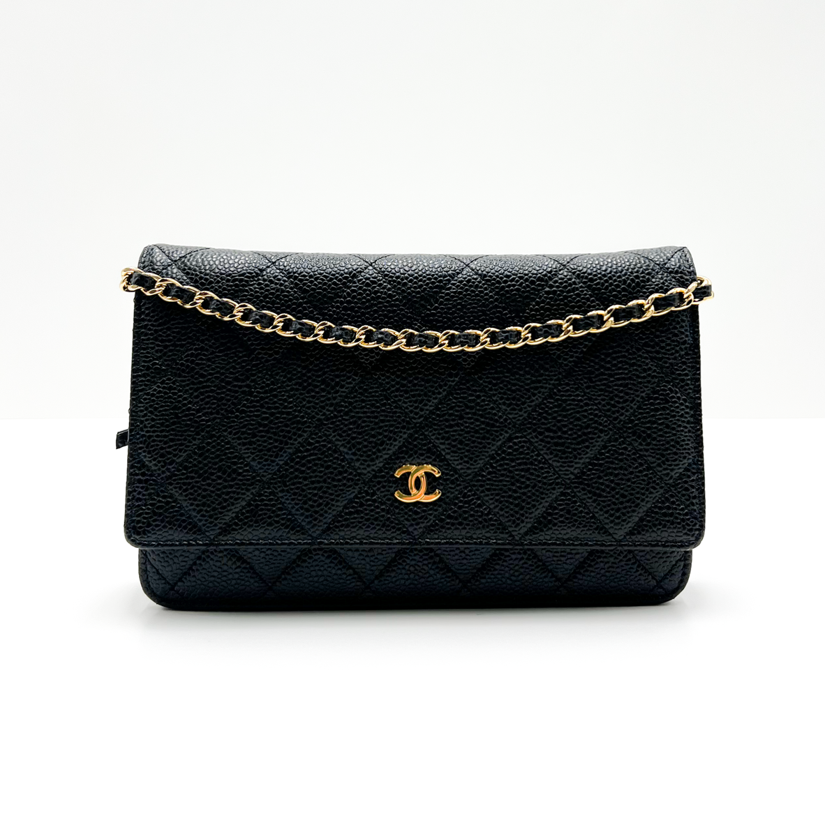 Chanel wallet on chain 2025 black caviar gold hardware