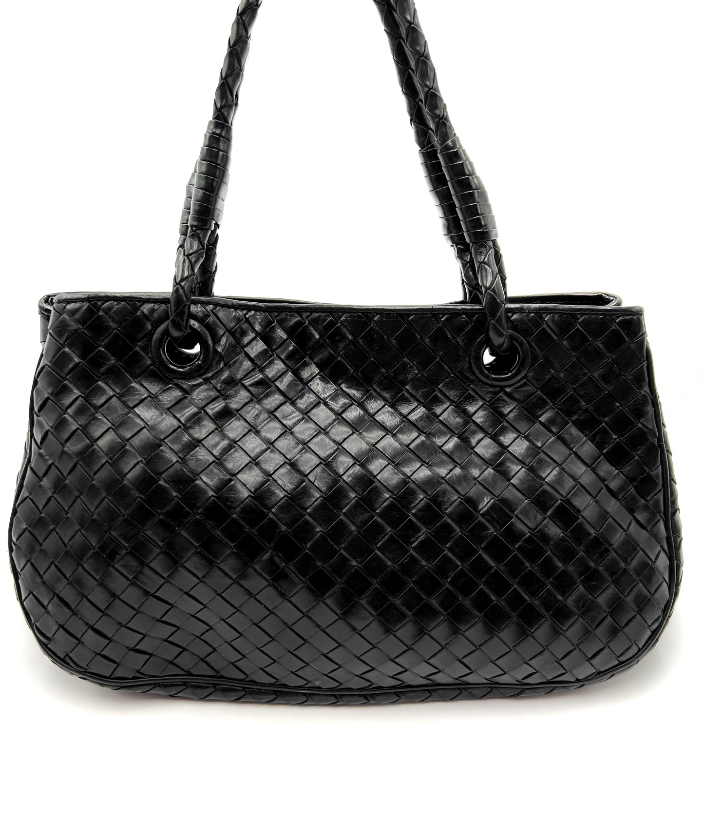 Bottega Veneta Black Intrecciato Leather Tote Vintage