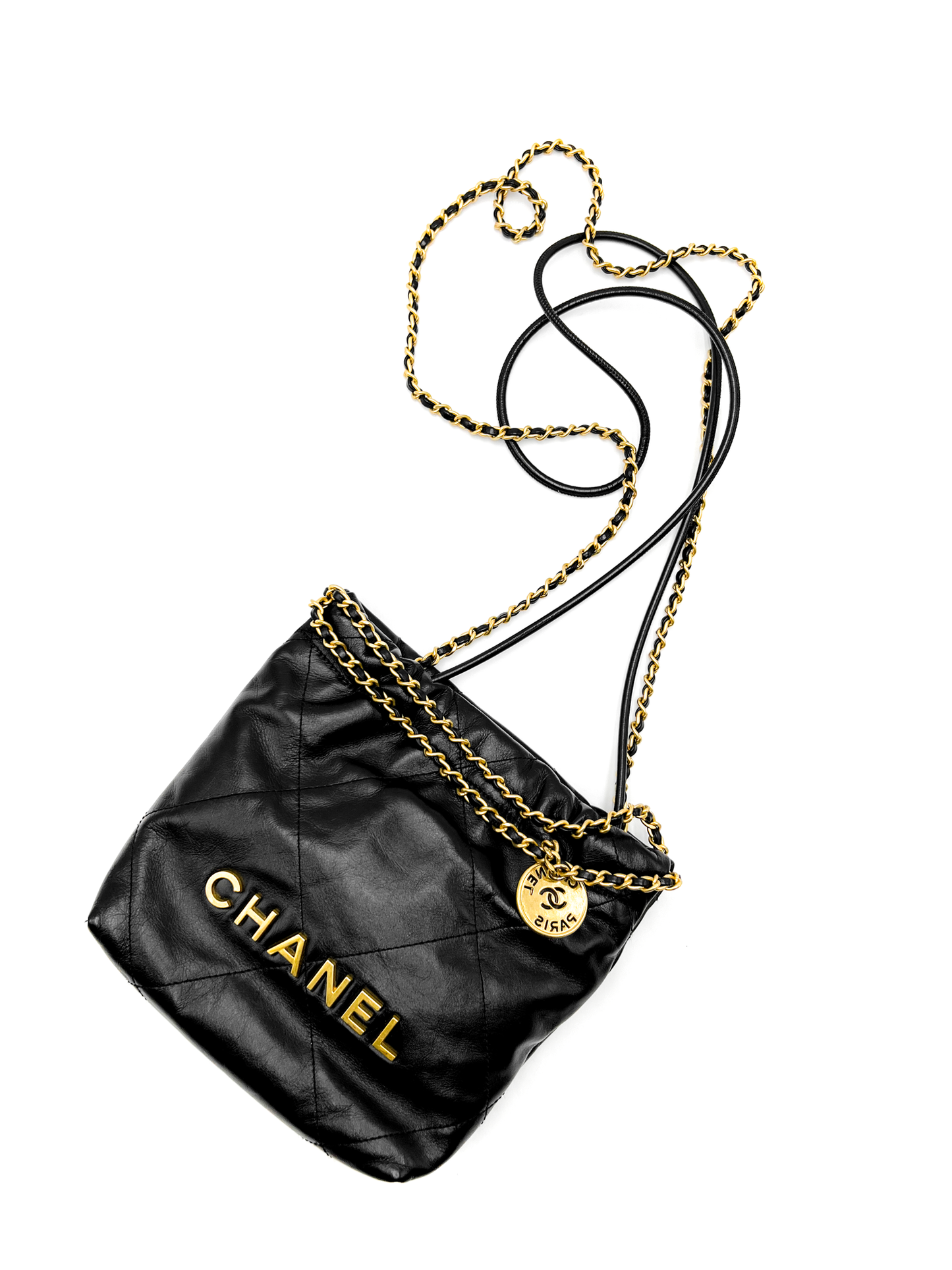 Chanel 22 Mini Handbag Hobo Black with Gold Aged Hardware