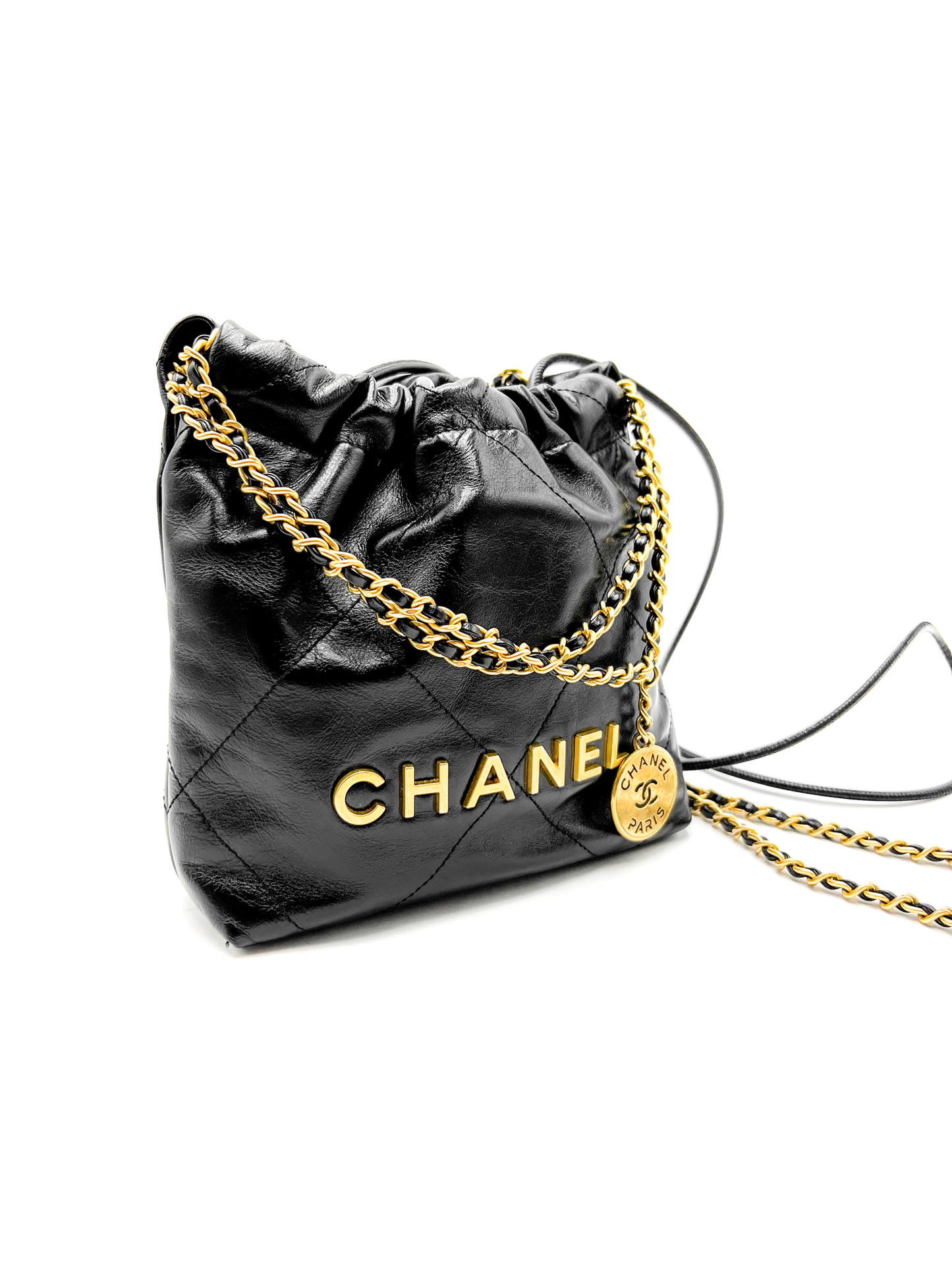 Chanel 22 Mini Handbag Hobo Black with Gold Aged Hardware