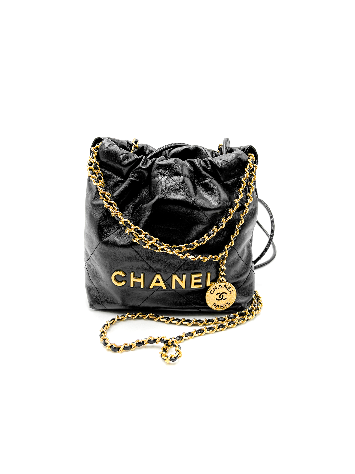 Chanel 22 Mini Handbag Hobo Black with Gold Aged Hardware