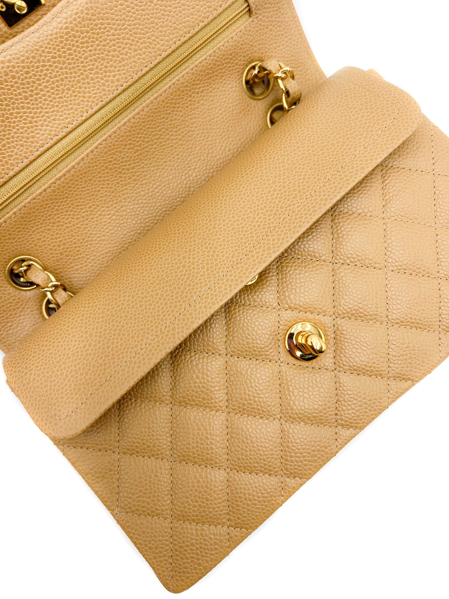 Chanel Beige Quilted Caviar Small Classic Double Flap Gold Hardware