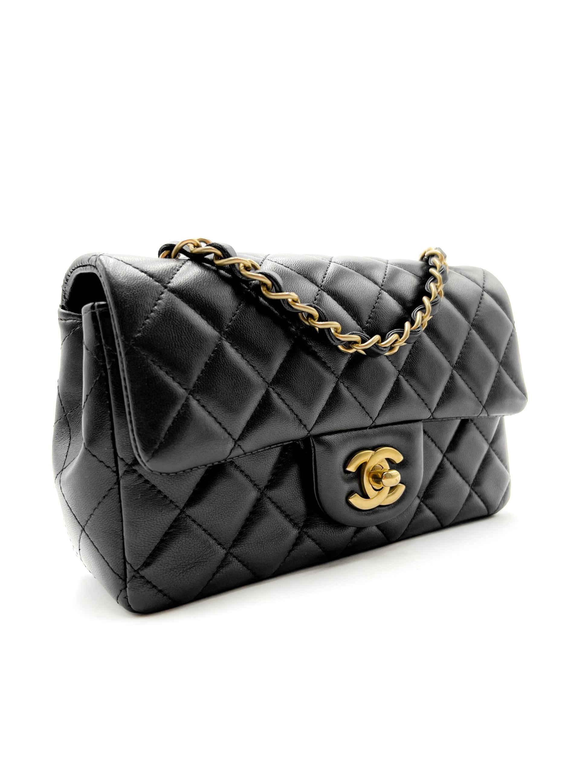 Chanel Mini Rectangular Flap with Top Handle Black Lambskin Gold