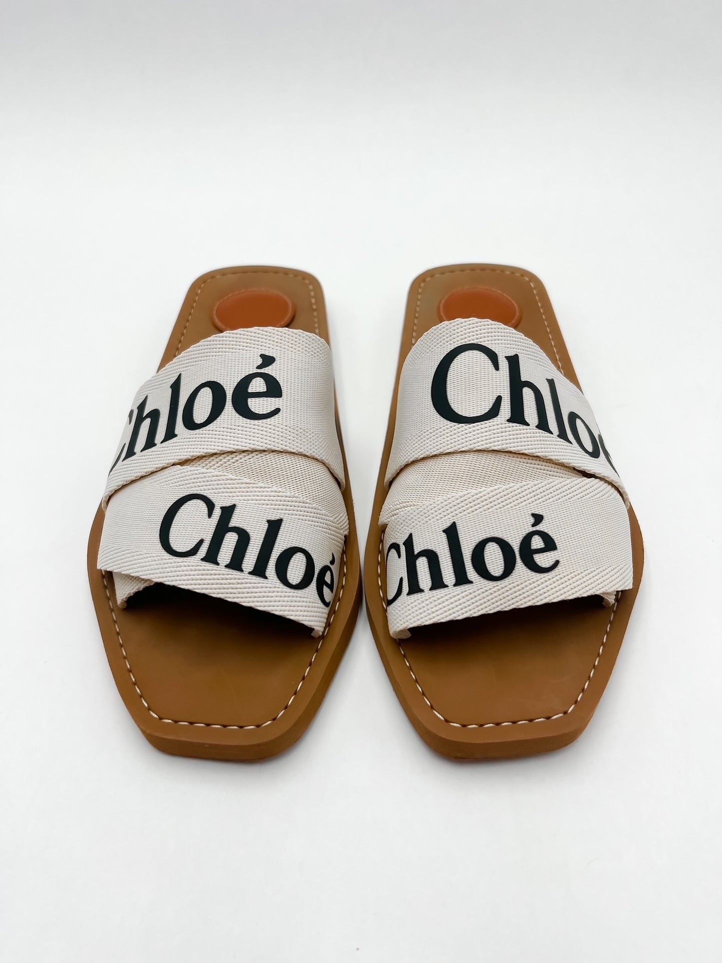 Chloé Woody Linen Logo Slide Sandals