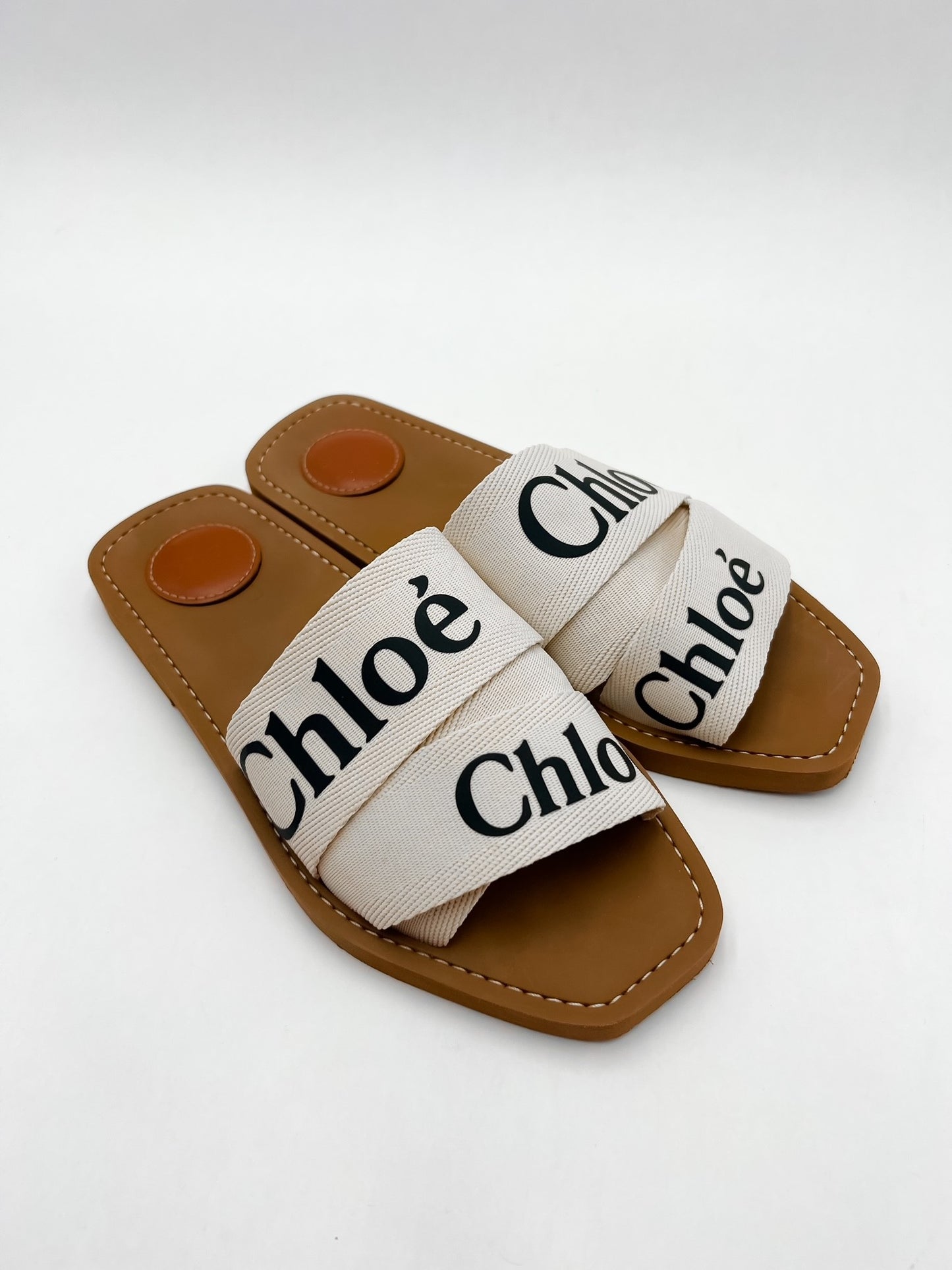 Chloé Woody Linen Logo Slide Sandals