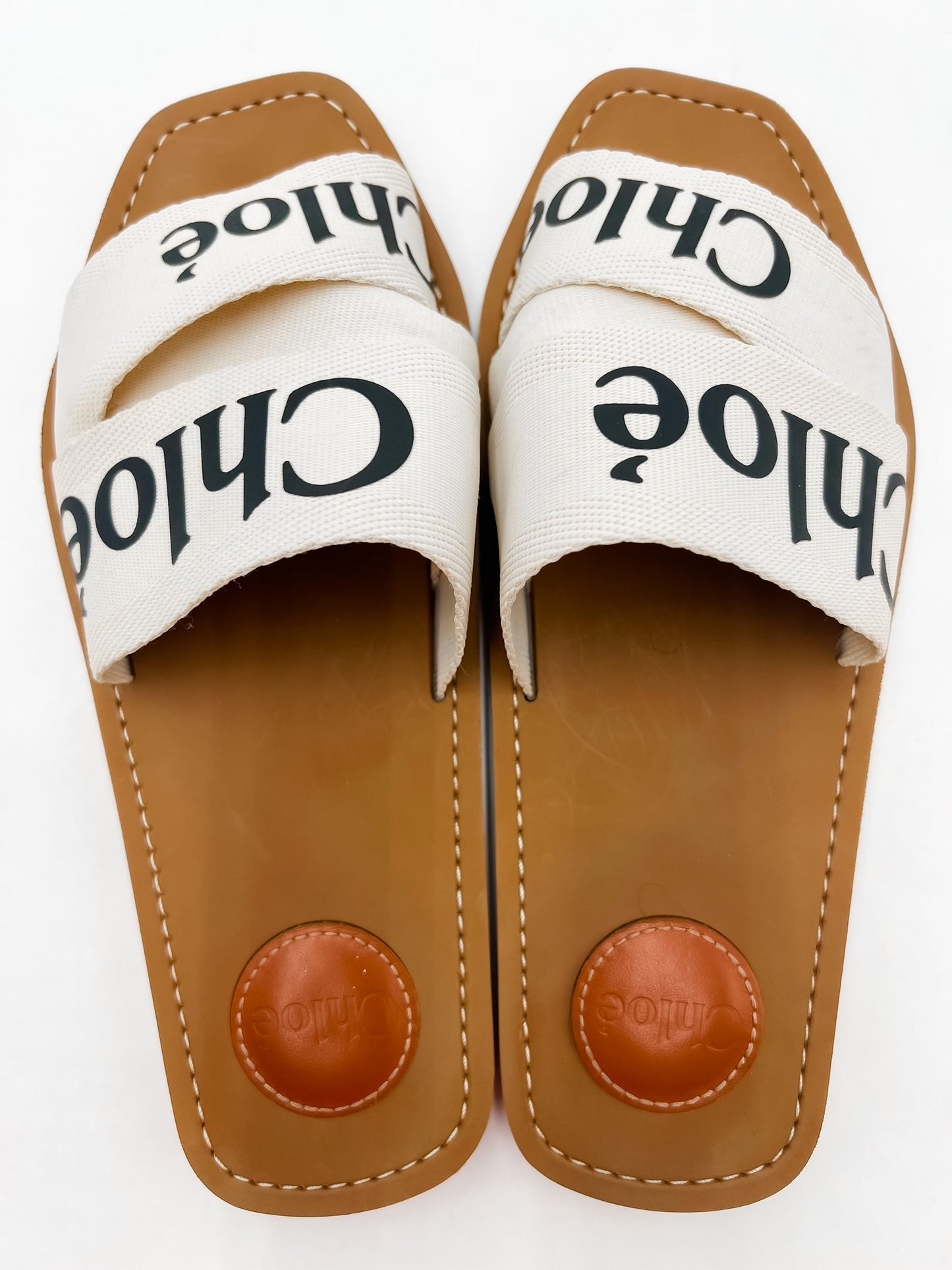 Chloé Woody Linen Logo Slide Sandals