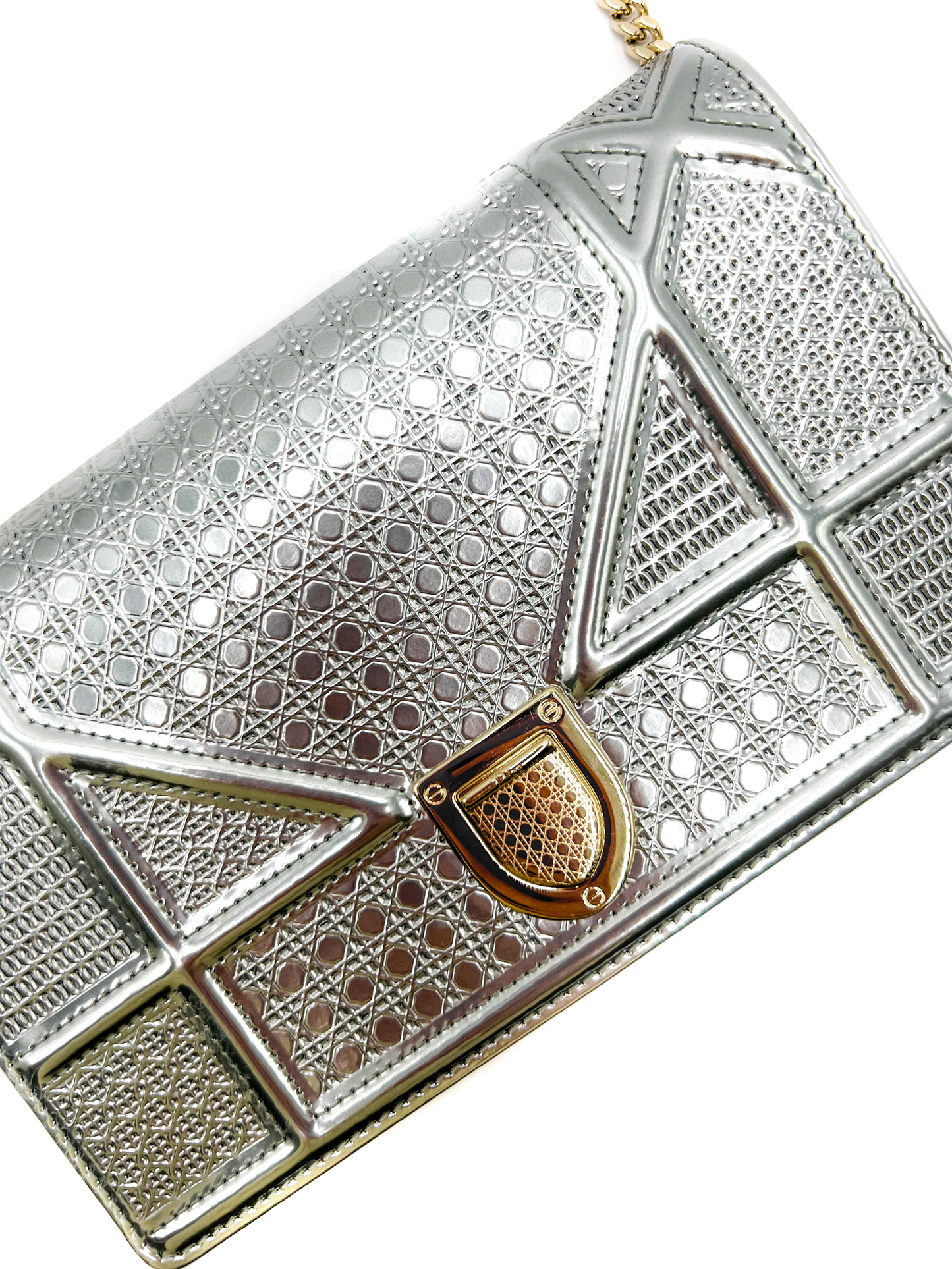 Dior Silver Micro Cannage Diorama Wallet on Chain