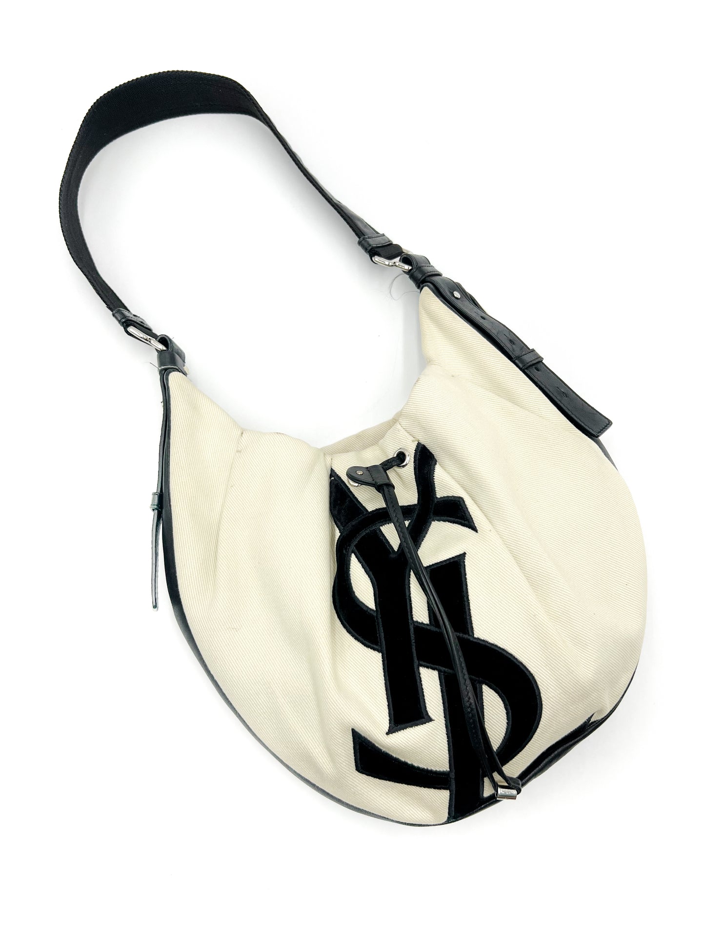 Saint Laurent YSL Black and White Hobo Shoulder Bag VINTAGE