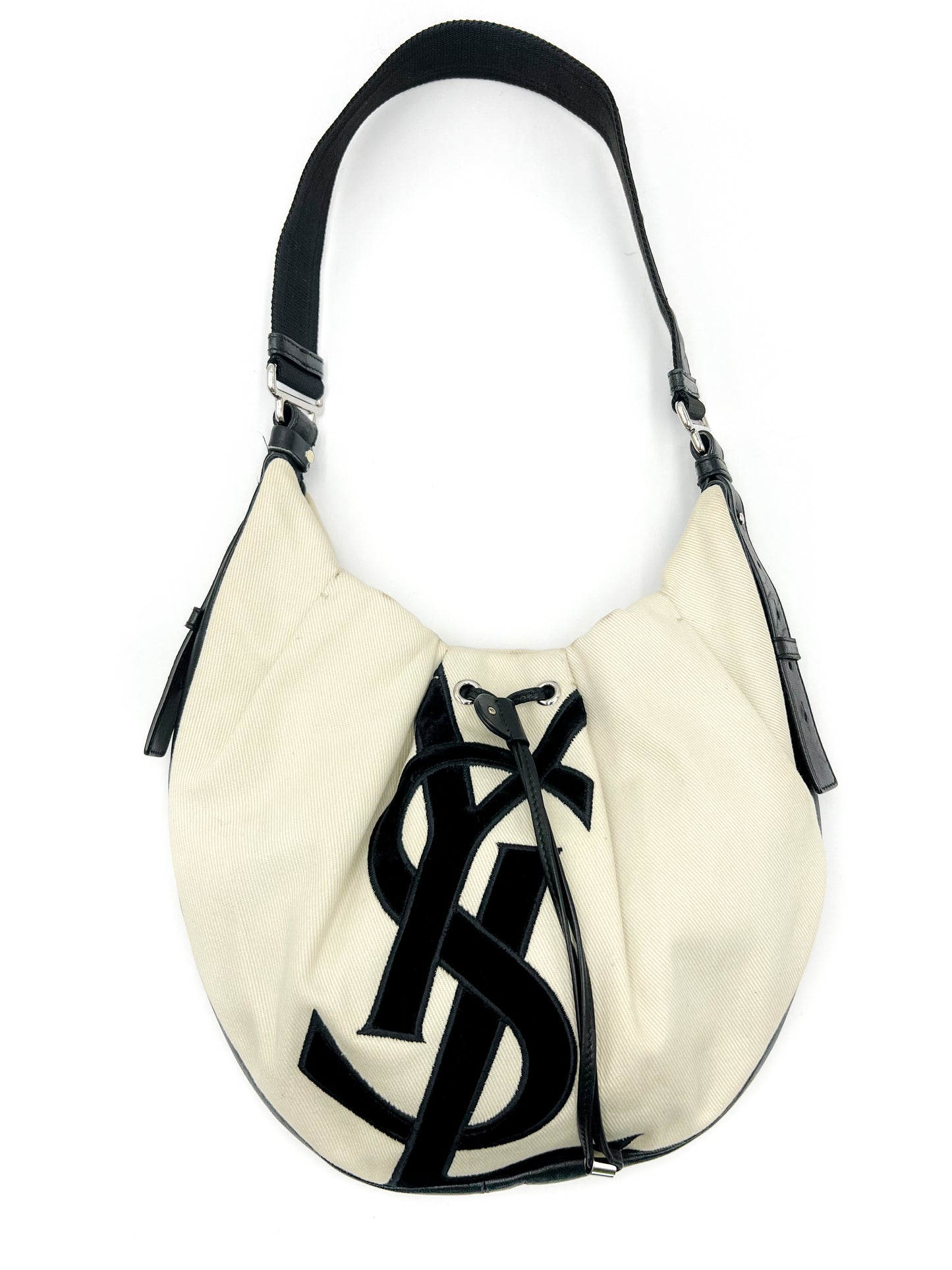 Saint Laurent YSL Black and White Hobo Shoulder Bag VINTAGE