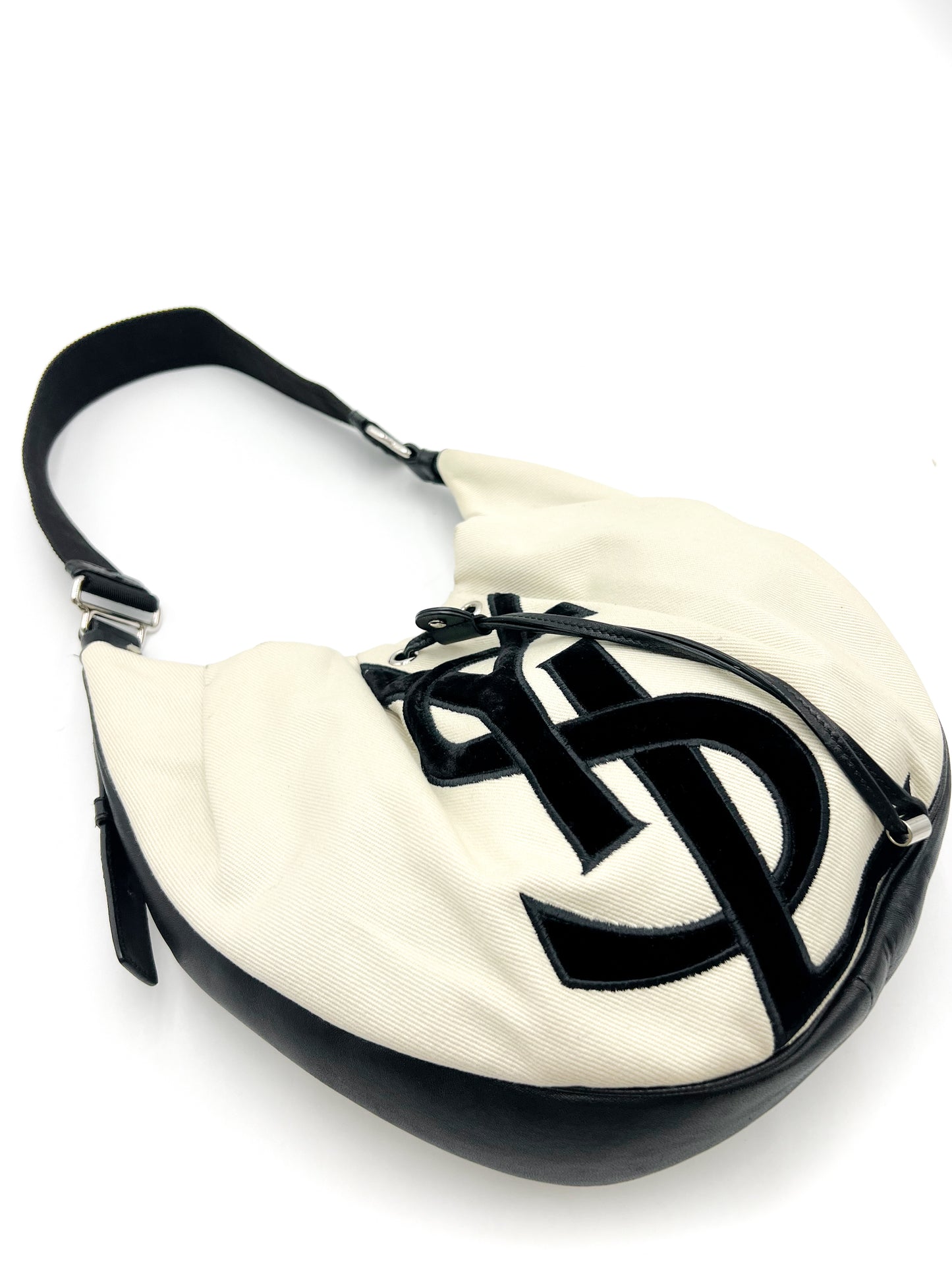 Saint Laurent YSL Black and White Hobo Shoulder Bag VINTAGE