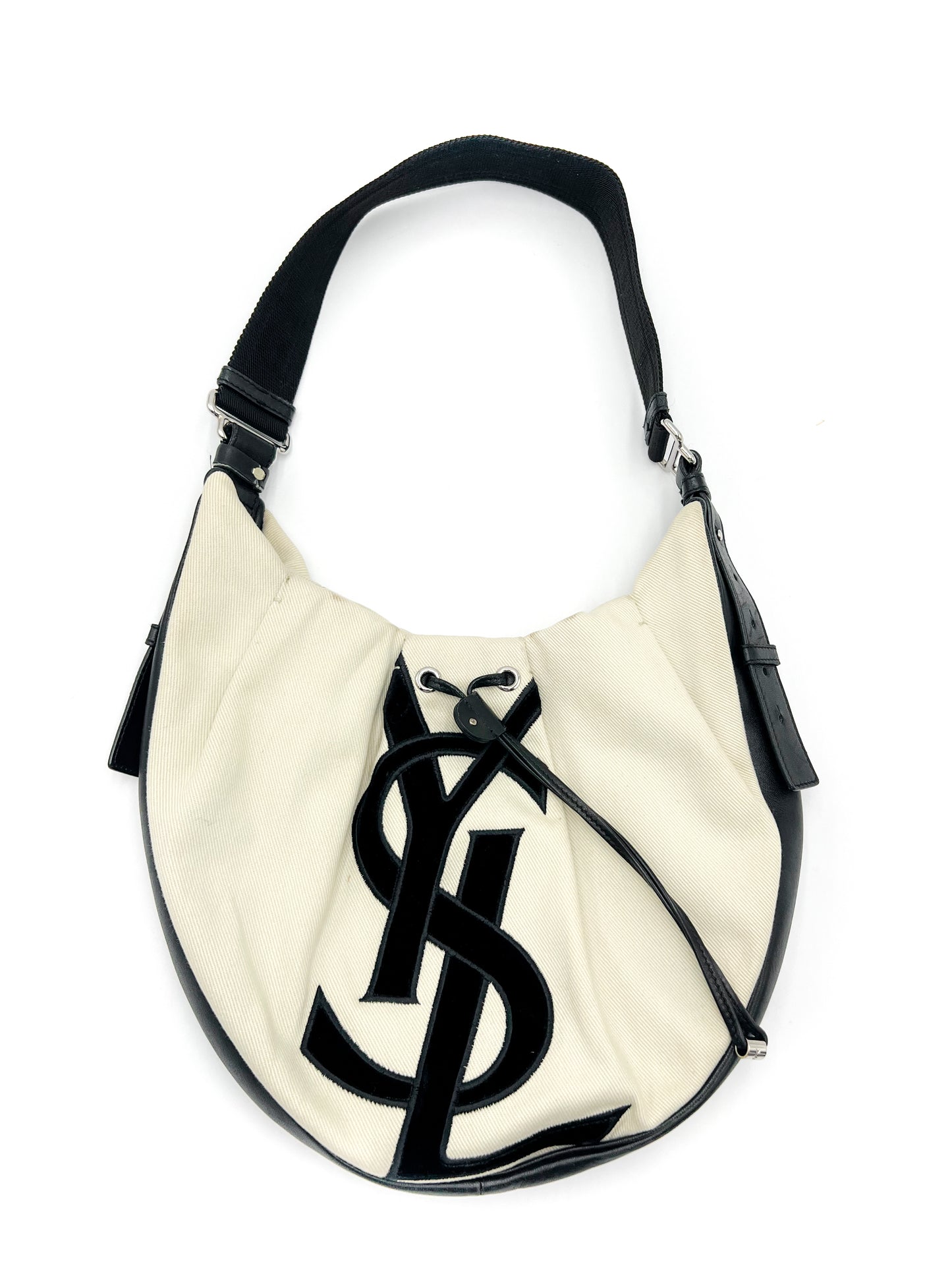 Saint Laurent YSL Black and White Hobo Shoulder Bag VINTAGE