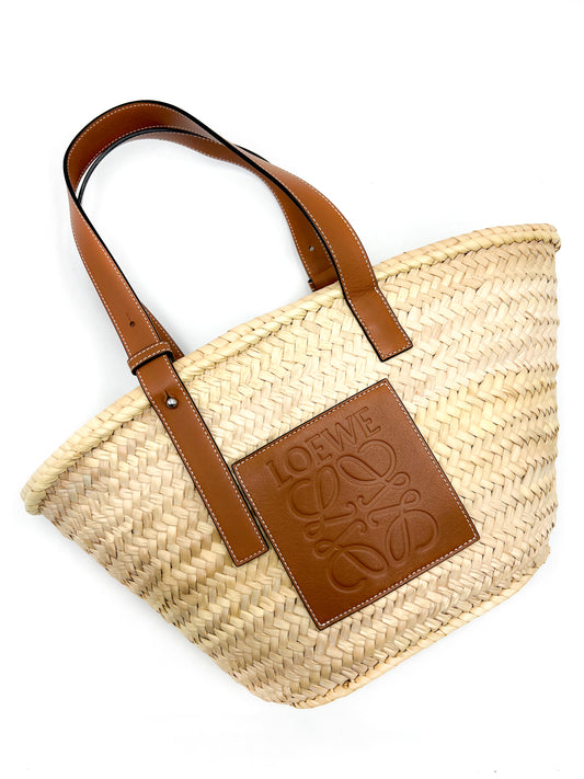 Loewe Small Basket Bag in Raffia and Calfskin