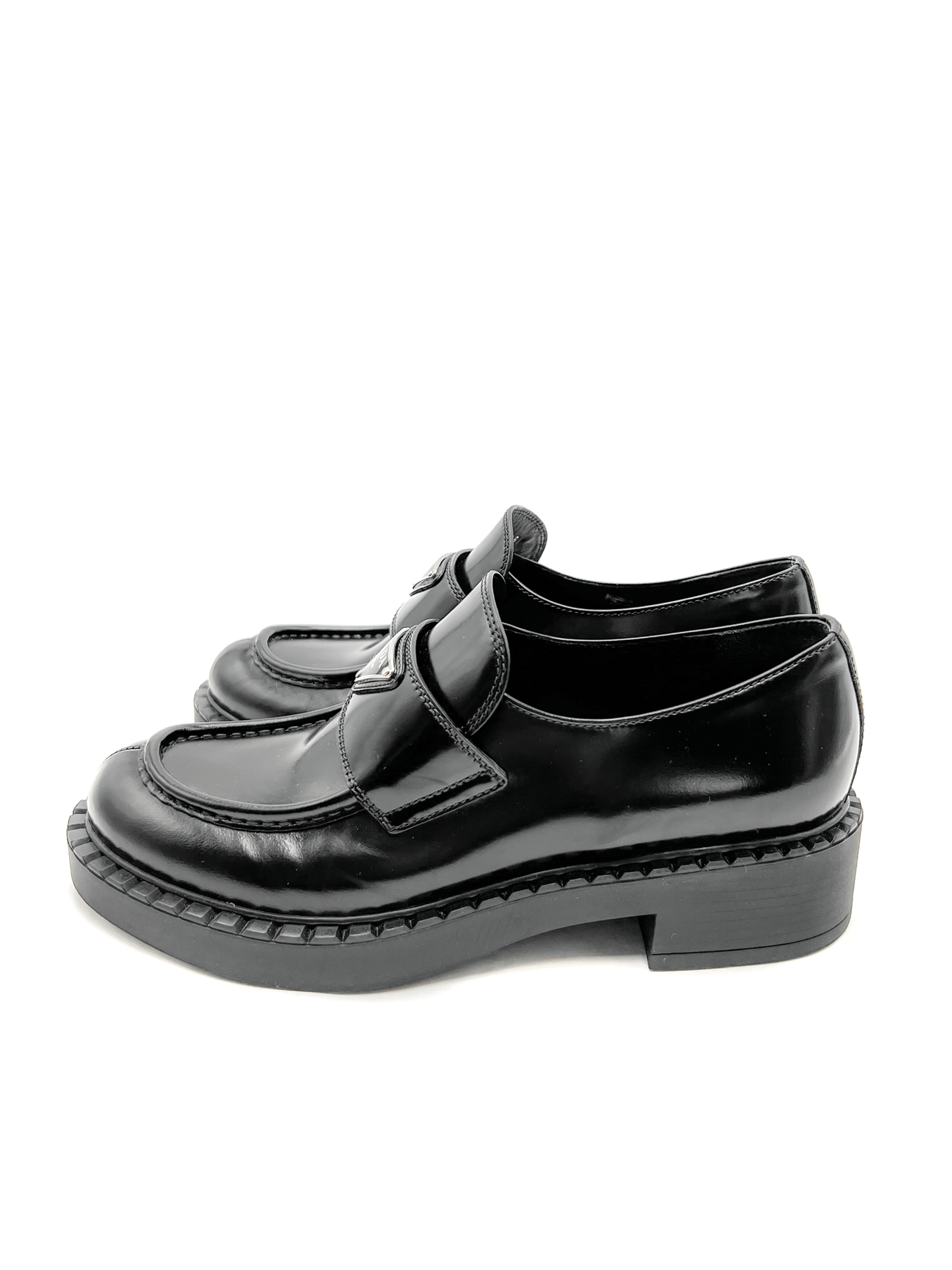 Prada Brushed Leather Monolith Loafers