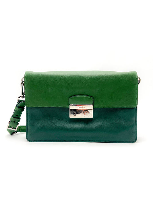 Prada Shoulder Bag Saffiano Sound Soft Green VINTAGE